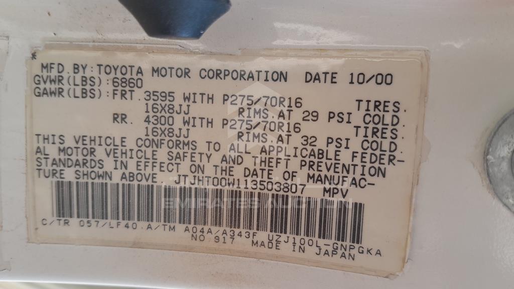 JTJHT00W113503807 - 2001 LEXUS LX 470 - #525292