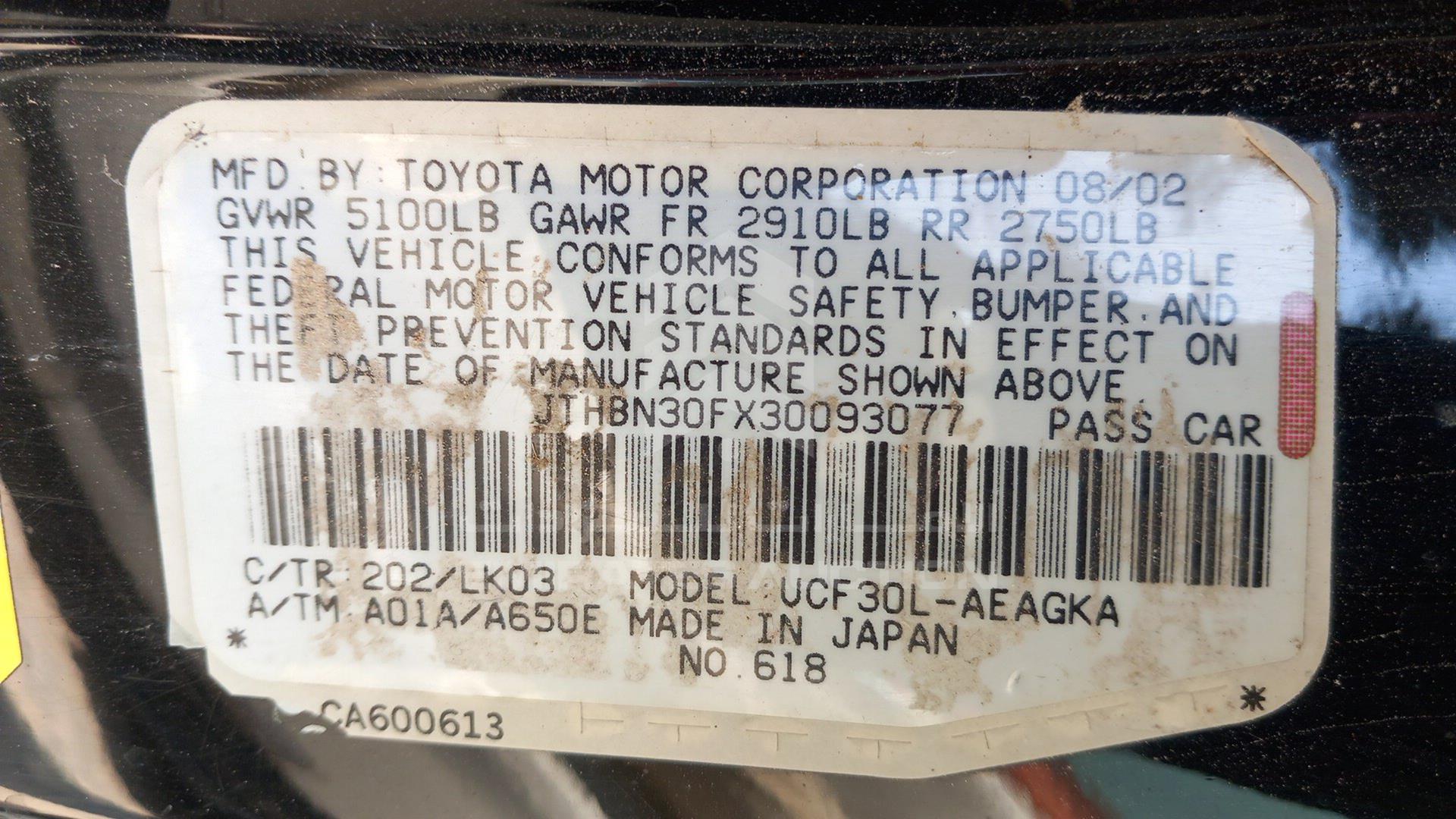 2003 LEXUS --- VIN: JTHBN30FX30093077