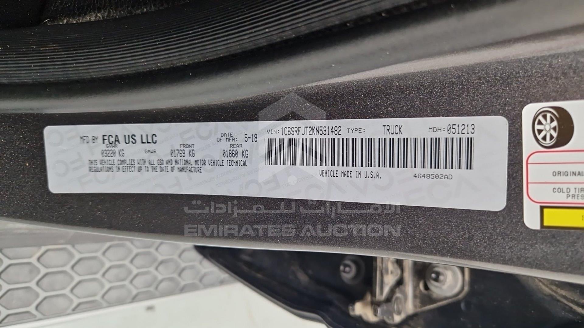 2019 DODGE RAM VIN: 1C6SRFJT2KN531482