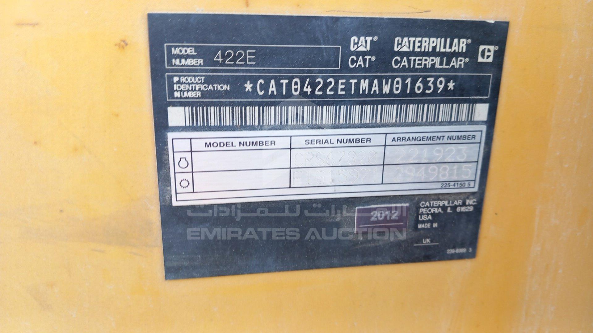 2012 CATERPILLAR 422E VIN: CAT0422ETMAW01639