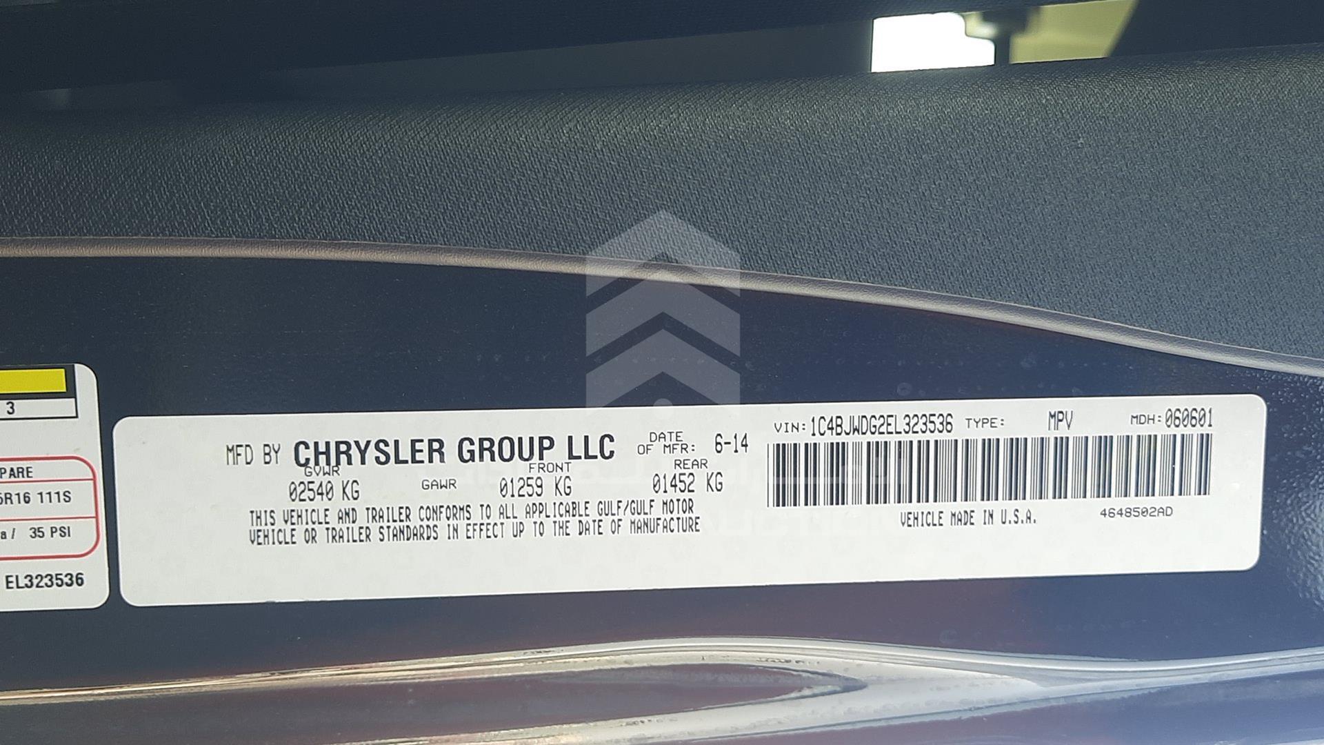 2014 JEEP WRANGLER / VIN: 1C4BJWDG2EL323536