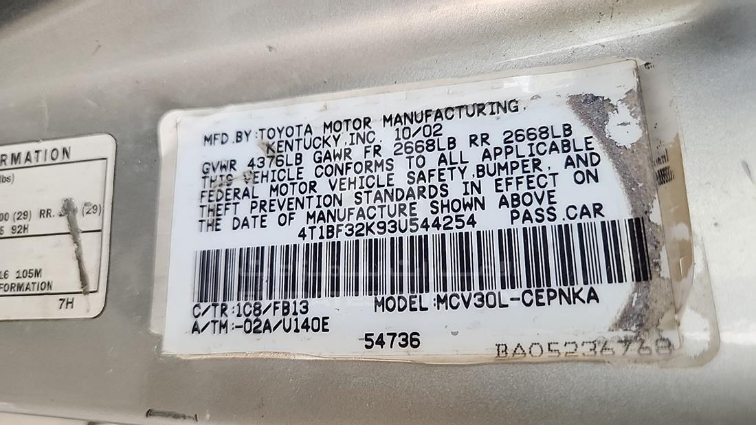 2003 Toyota Camry — VIN on Frame — Photo 2