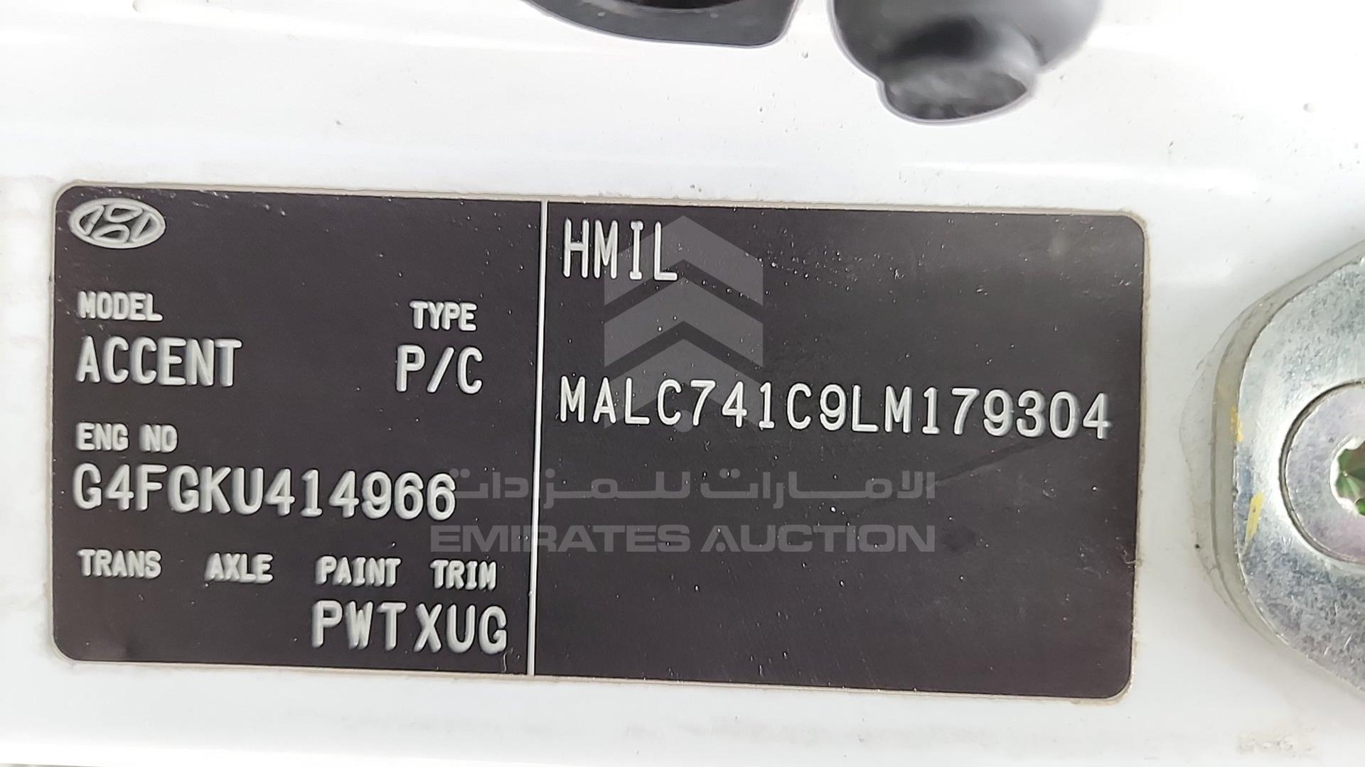 2020 HYUNDAI ACCENT VIN: MALC741C9LM179304