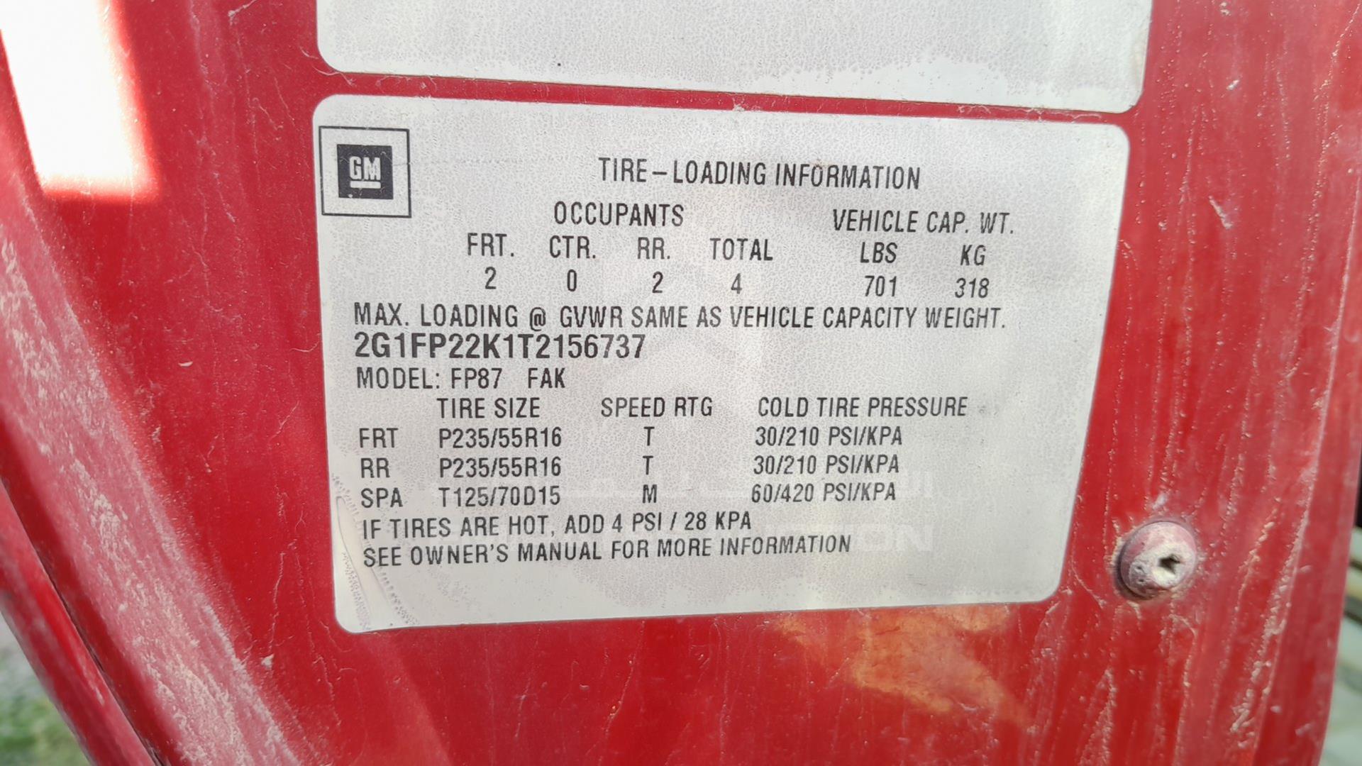 0 CHEVROLET CAMARO VIN: 2G1FP22K1T2156737