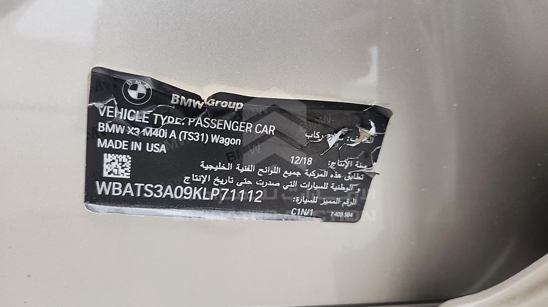 2019 BMW X3 — VIN on Frame — Photo 3