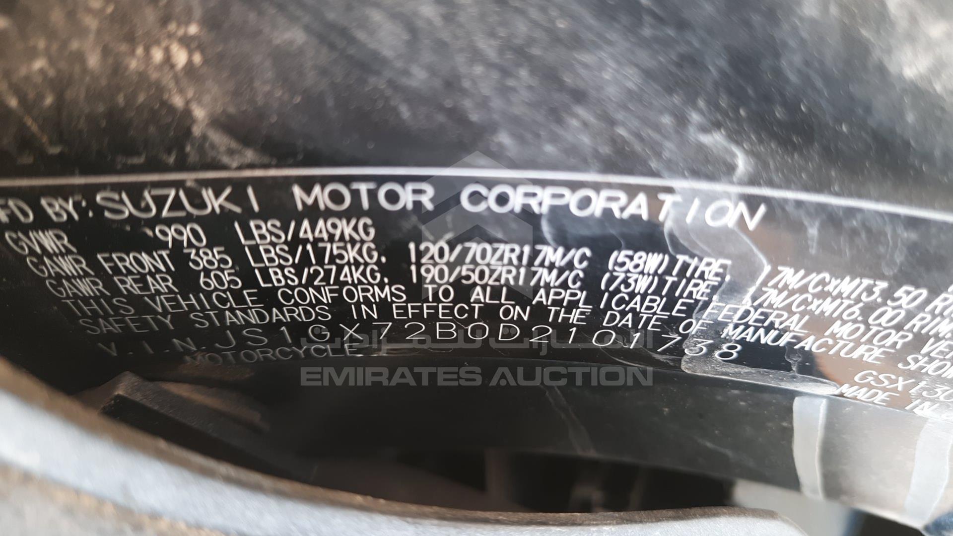 0 SUZUKI GSX 1300 VIN: JS1GX72B0D2101738