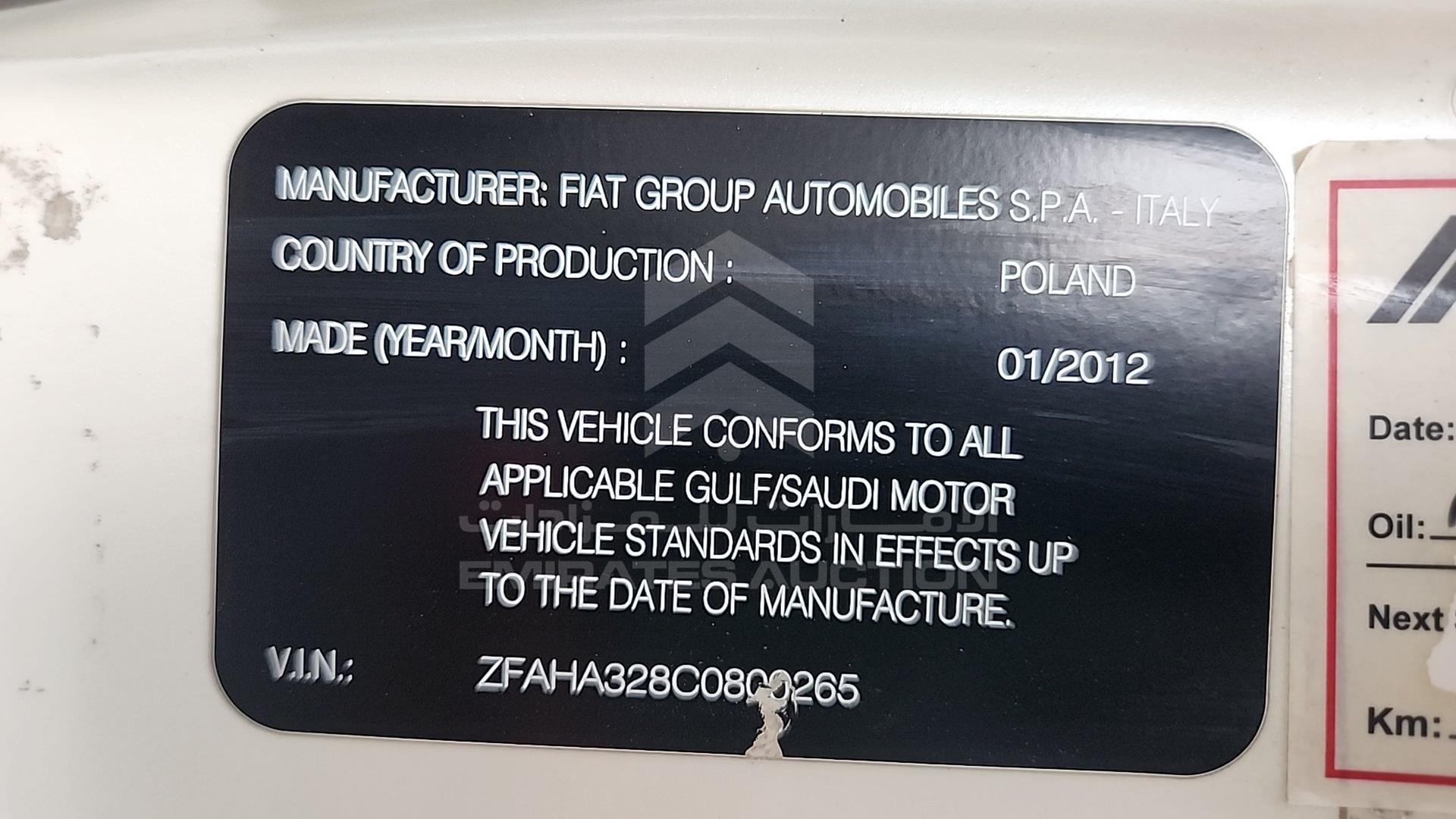 2012 FIAT 500 VIN: ZFAHA3282C0800265