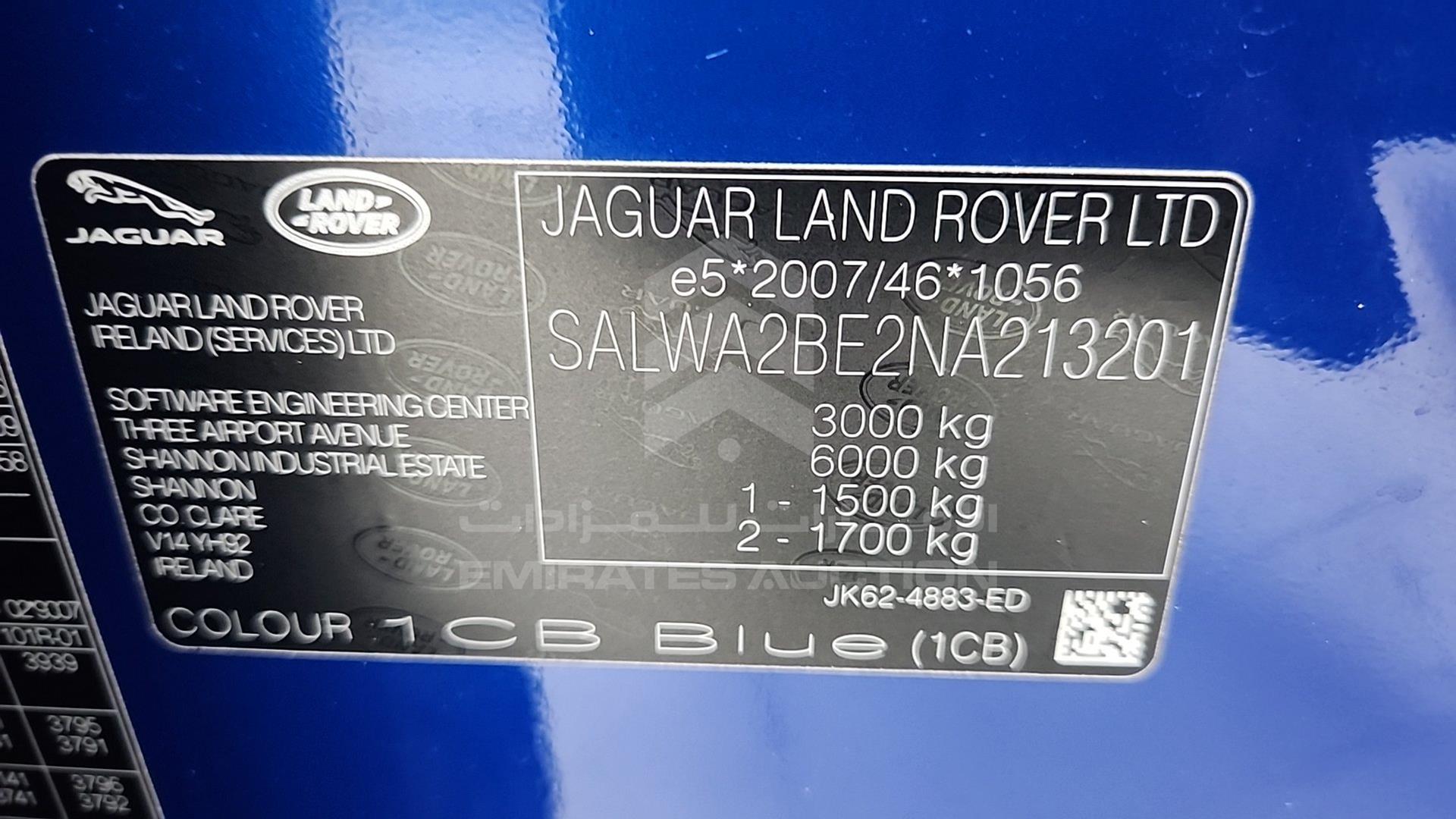 2022 RANGE ROVER SPORT SVR VIN: SALWA2BE2NA213201
