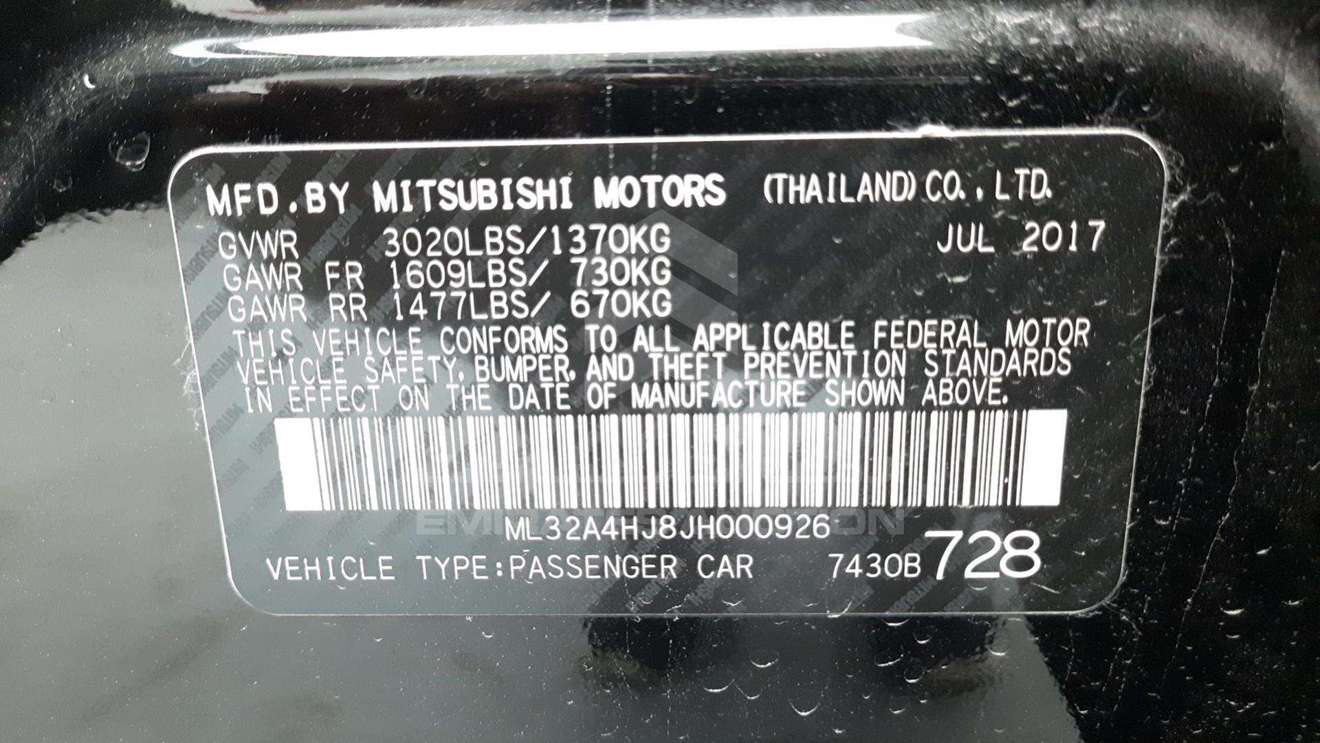 2018 MITSUBISHI MIRAGE VIN: ML32A4HJ8JH000926