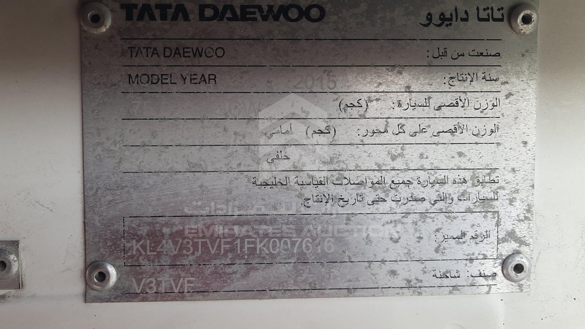 2015 TATA DAEWOO VIN: KL4V3TVF1FK007616