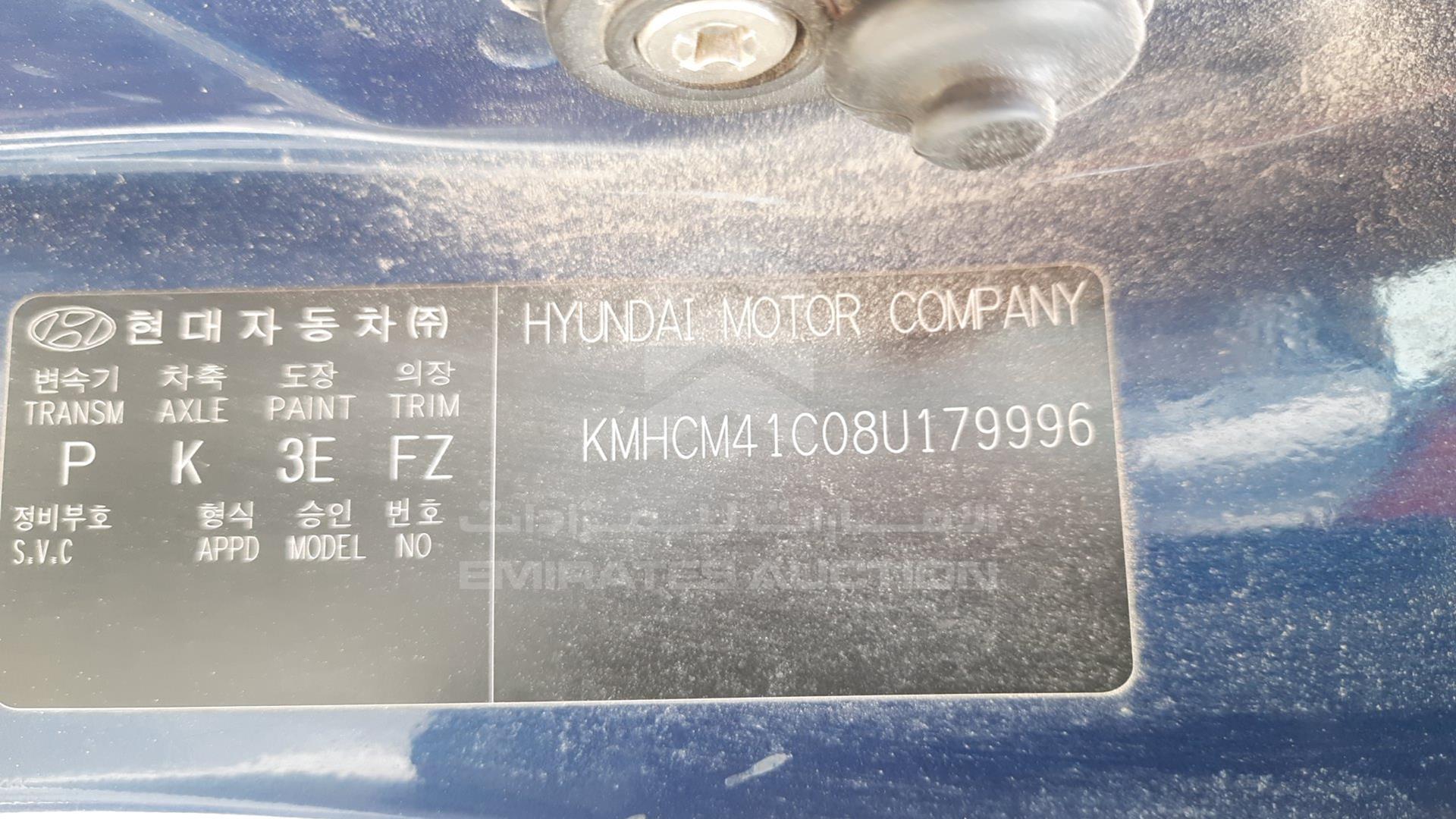 2008 HYUNDAI ACCENT VIN: KMHCM41C08U179996