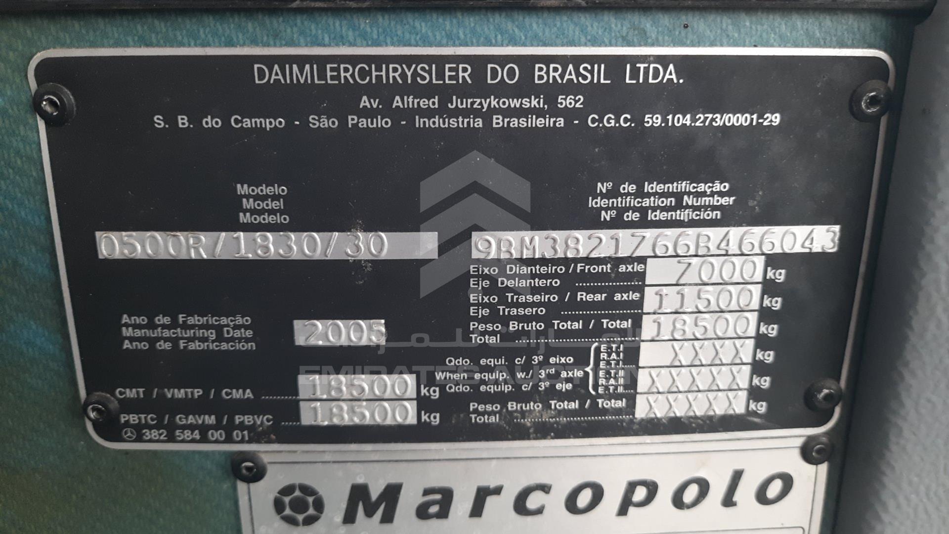 2006 MERCEDES BUS VIN: 9BM3821766B466043