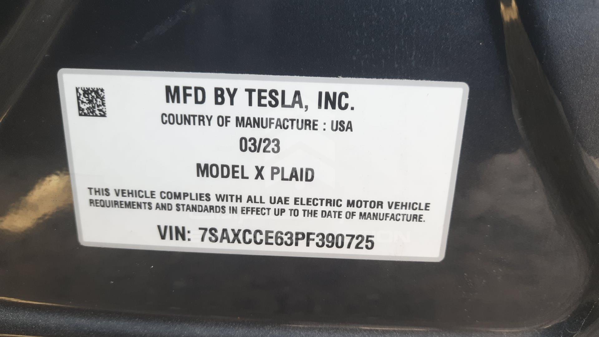 2023 TESLA MODEL X VIN: 7SAXCCE63PF390725