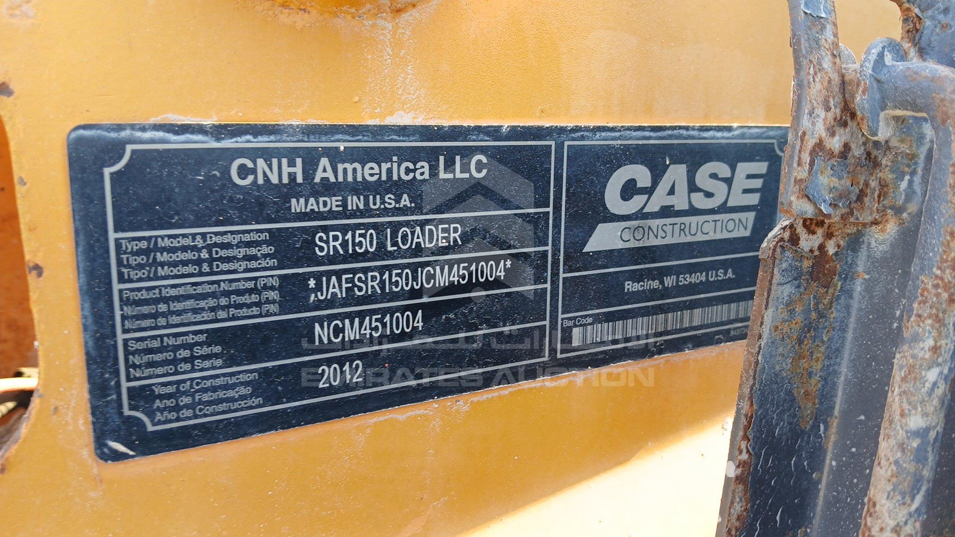 2013 CASE SR150 VIN: JAFSR150JCM451004