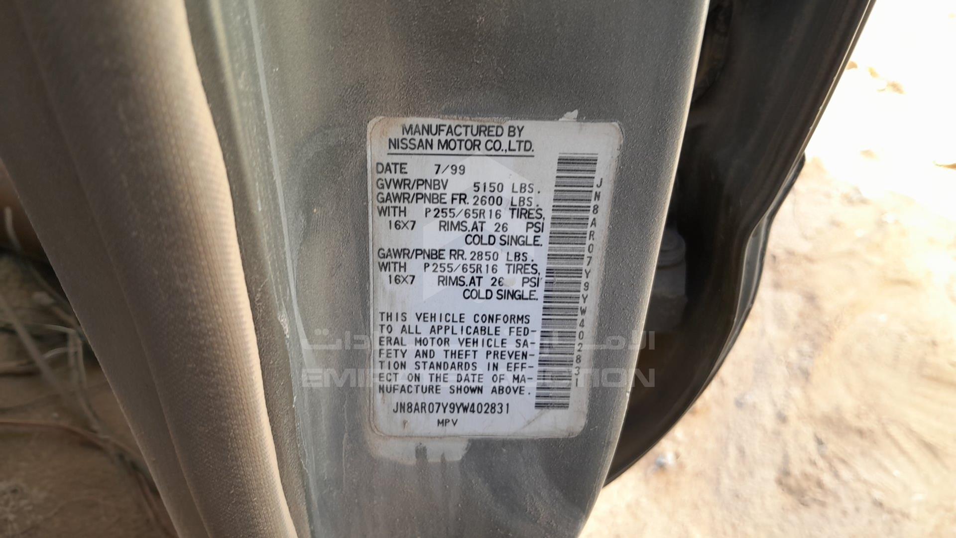 2000 NISSAN PATHFINDER VIN: JN8AR07Y9YW402831