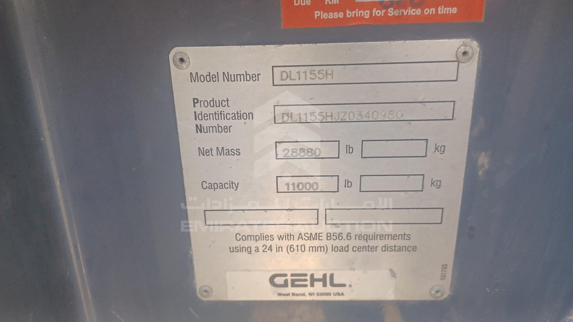 2008 GEHL DL11 VIN: DL1155HJZ0340980