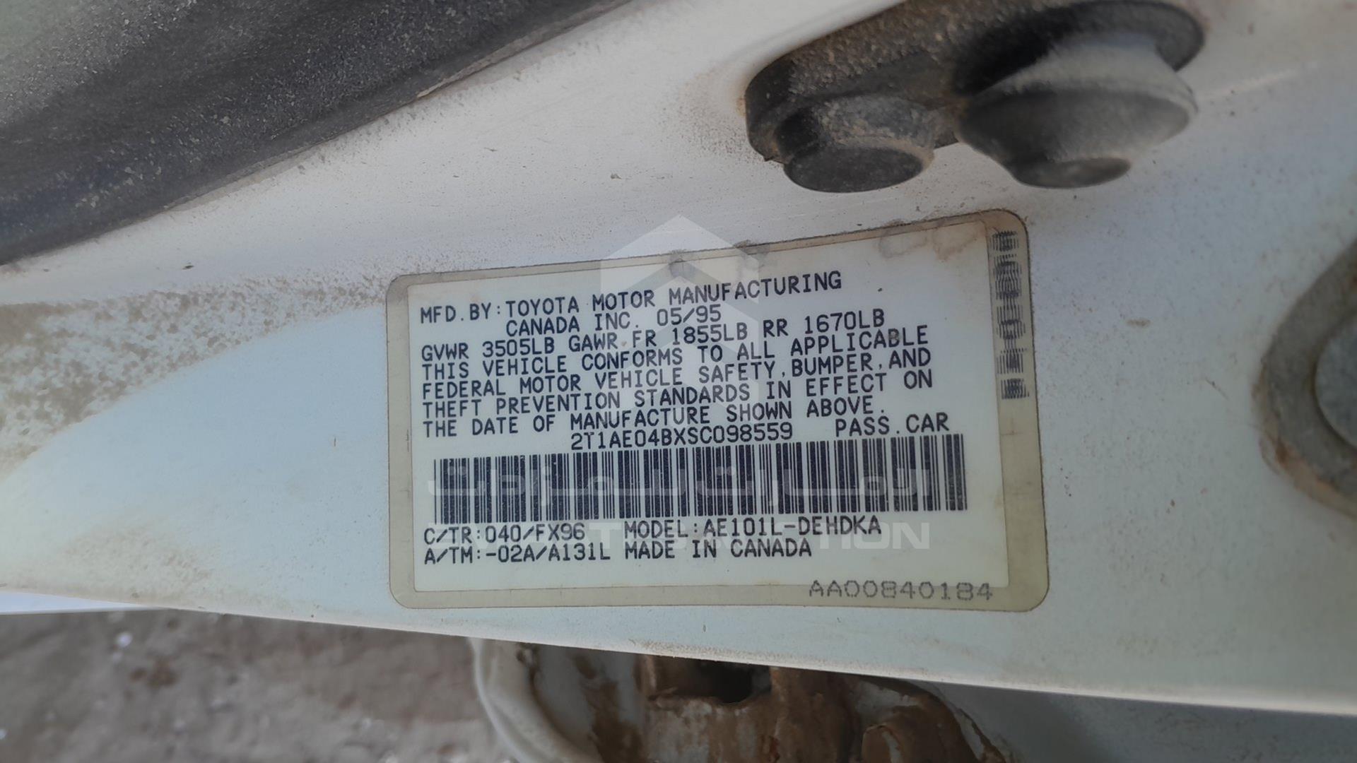1995 TOYOTA COROLLA VIN: 2T1AE04BXSC098559