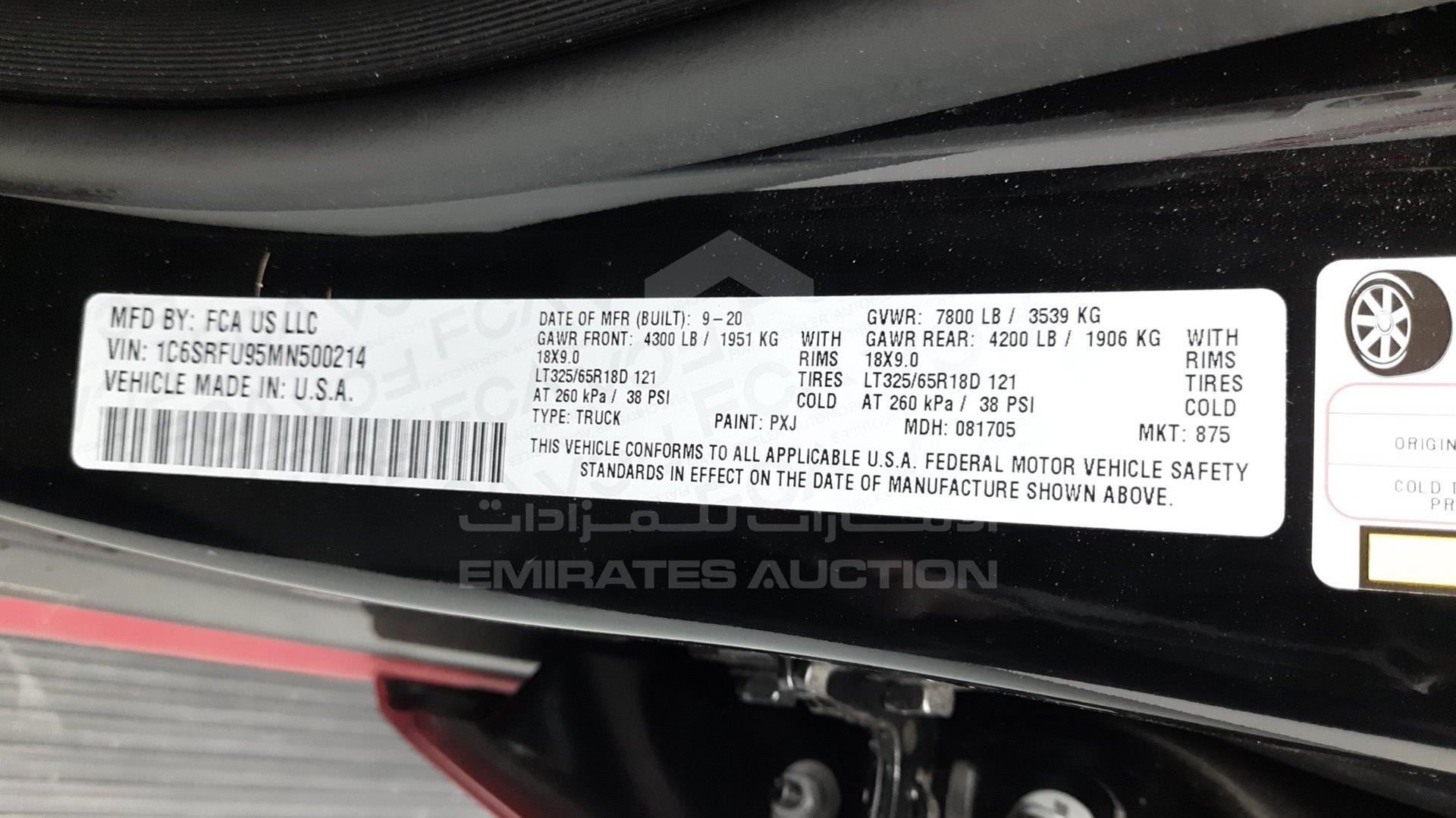 2021 DODGE RAM VIN: 1C6SRFU95MN500214