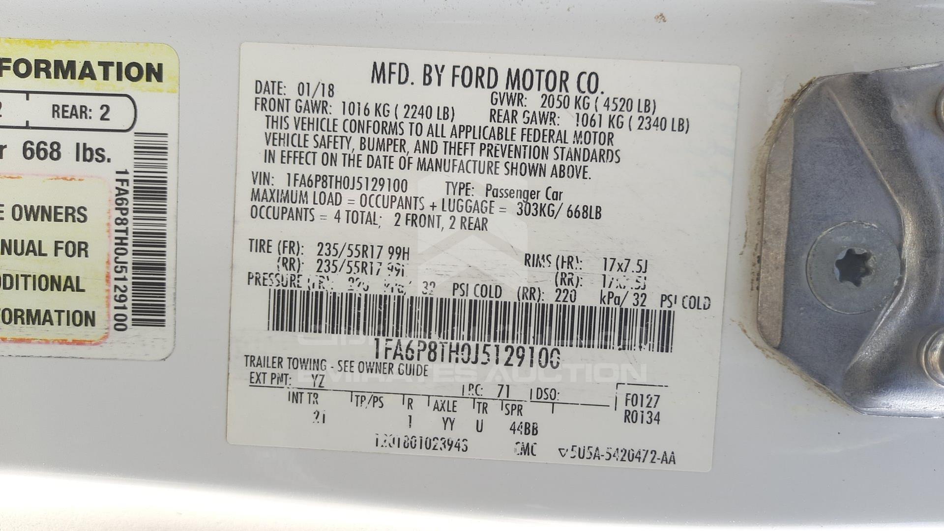 2018 FORD MUSTANG VIN: 1FA6P8TH0J5129100