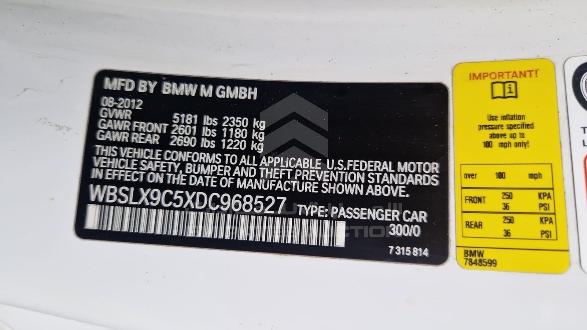 2013 BMW M6 VIN: WBSLX9C5XDC968527