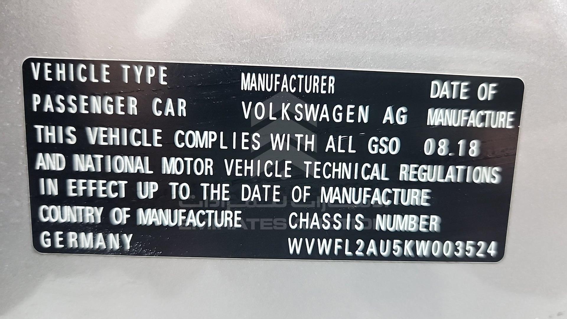 2019 VOLKSWAGEN GOLF VIN: WVWFL2AU5KW003524