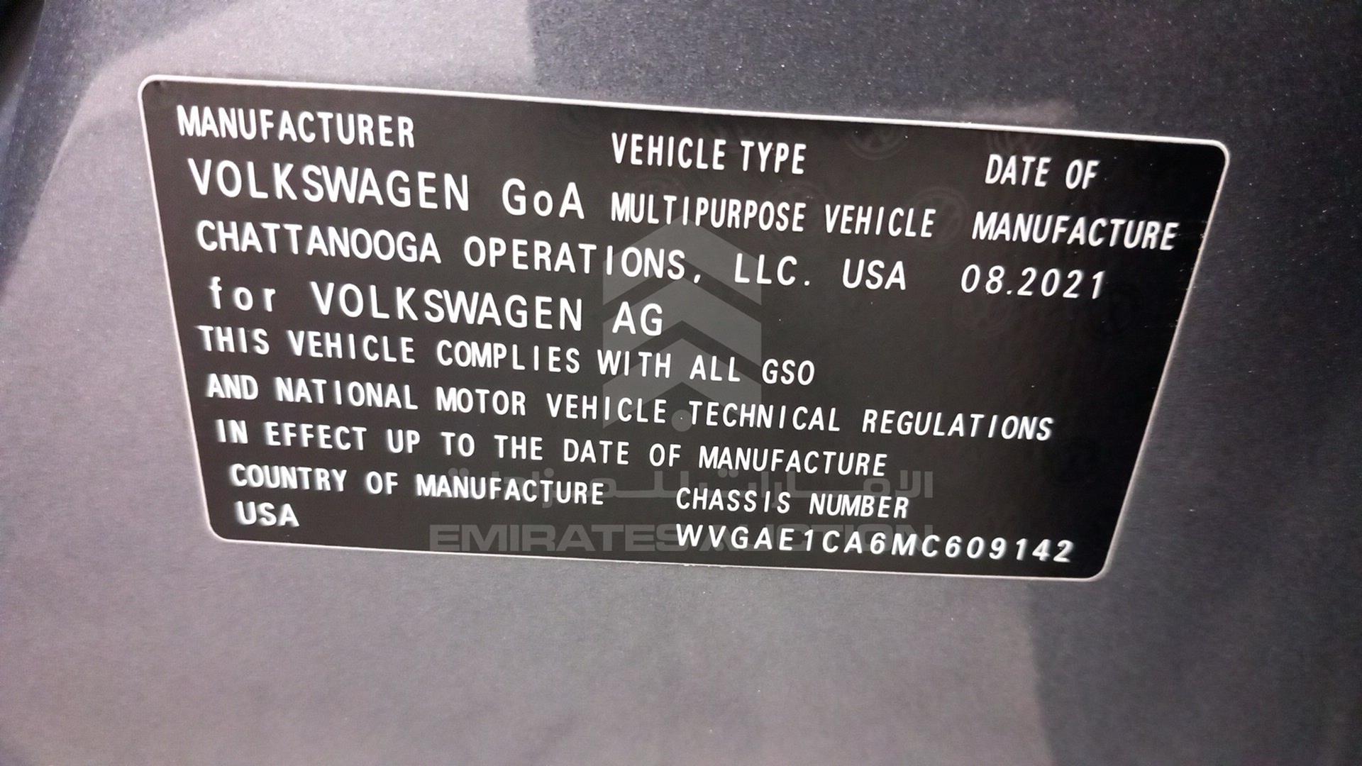 2021 VOLKSWAGEN TERAMONT VIN: WVGAE1CA6MC609142