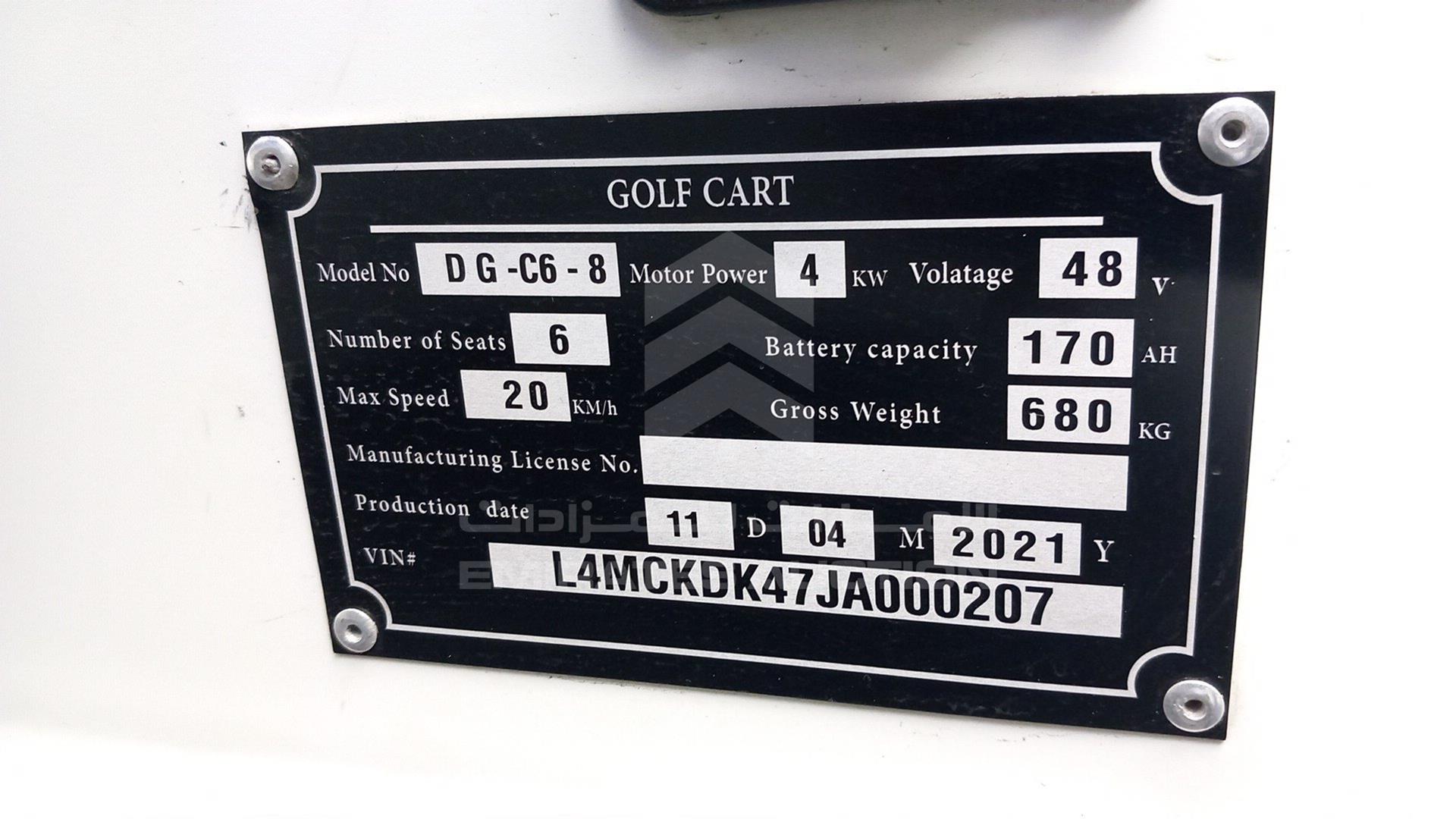 2021 GOLF CART ELECTRIC VIN: L4MCKDK47JA000207