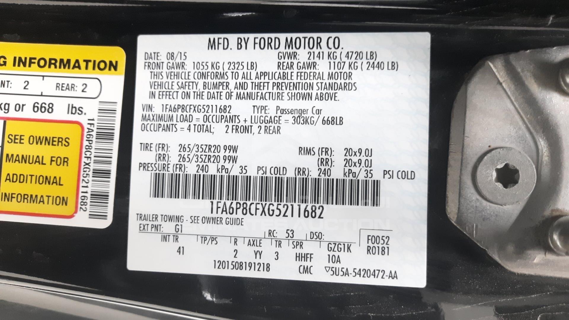 2016 FORD MUSTANG VIN: 1FA6P8CFXG5211682