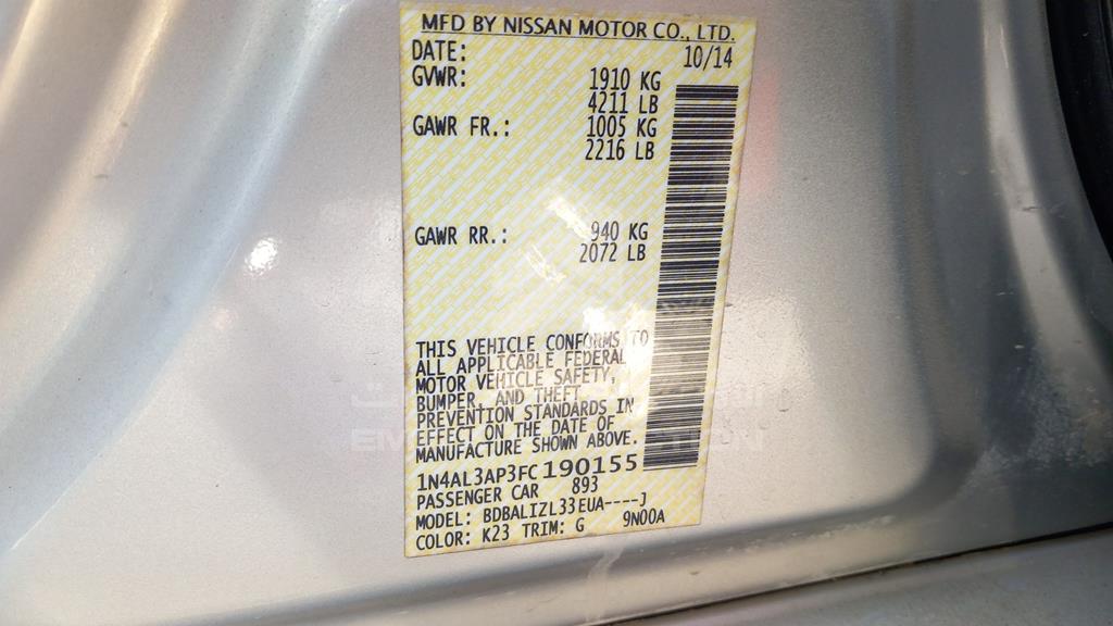 1N4AL3AP3FC190155 - 2015 NISSAN ALTIMA - #526316