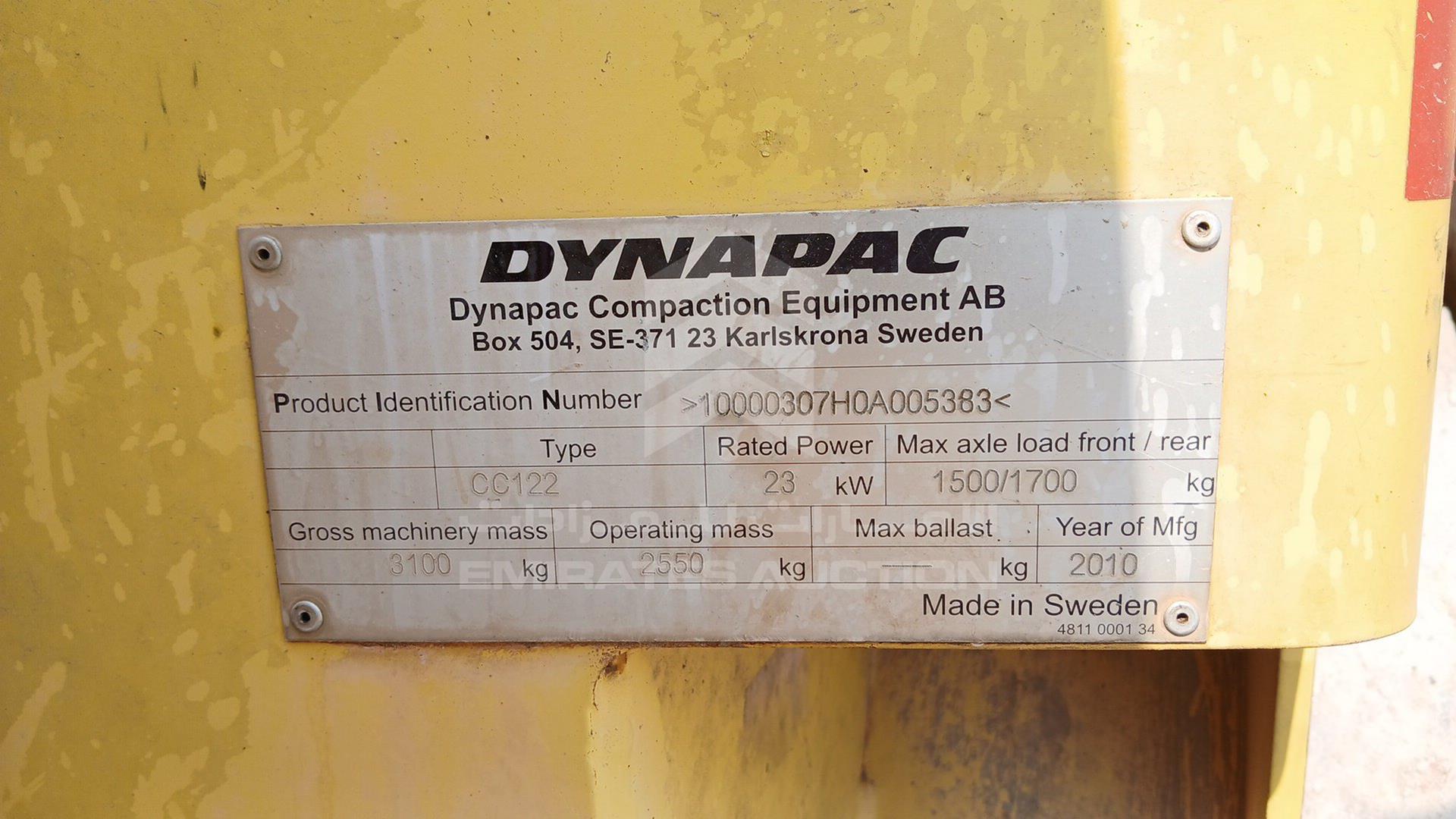 2010 DYNAPAC CC 122 VIN: 10000307H0A005383