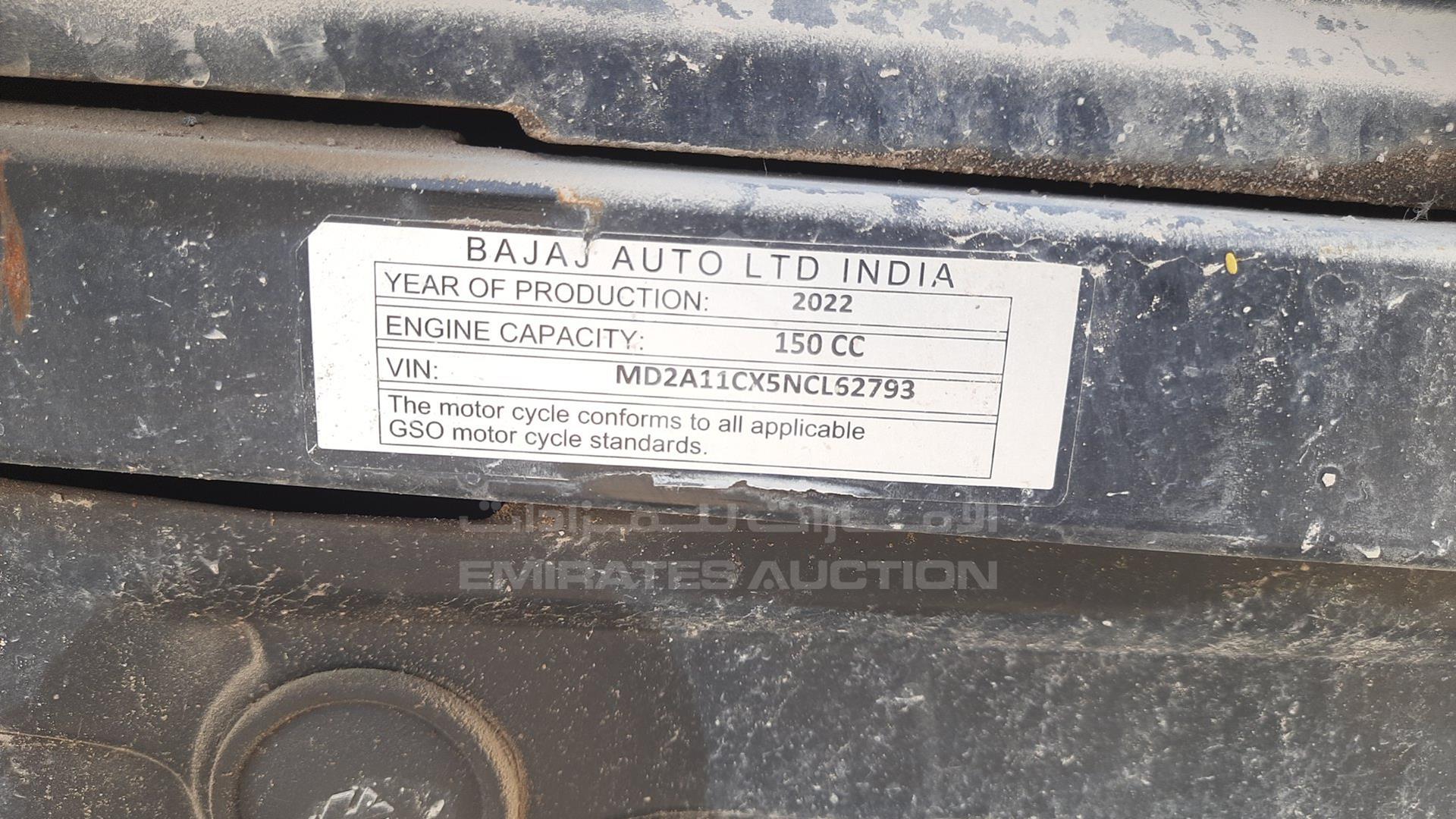 2022 BAJAJ 150 CC VIN: MD2A11CX5NCL62793