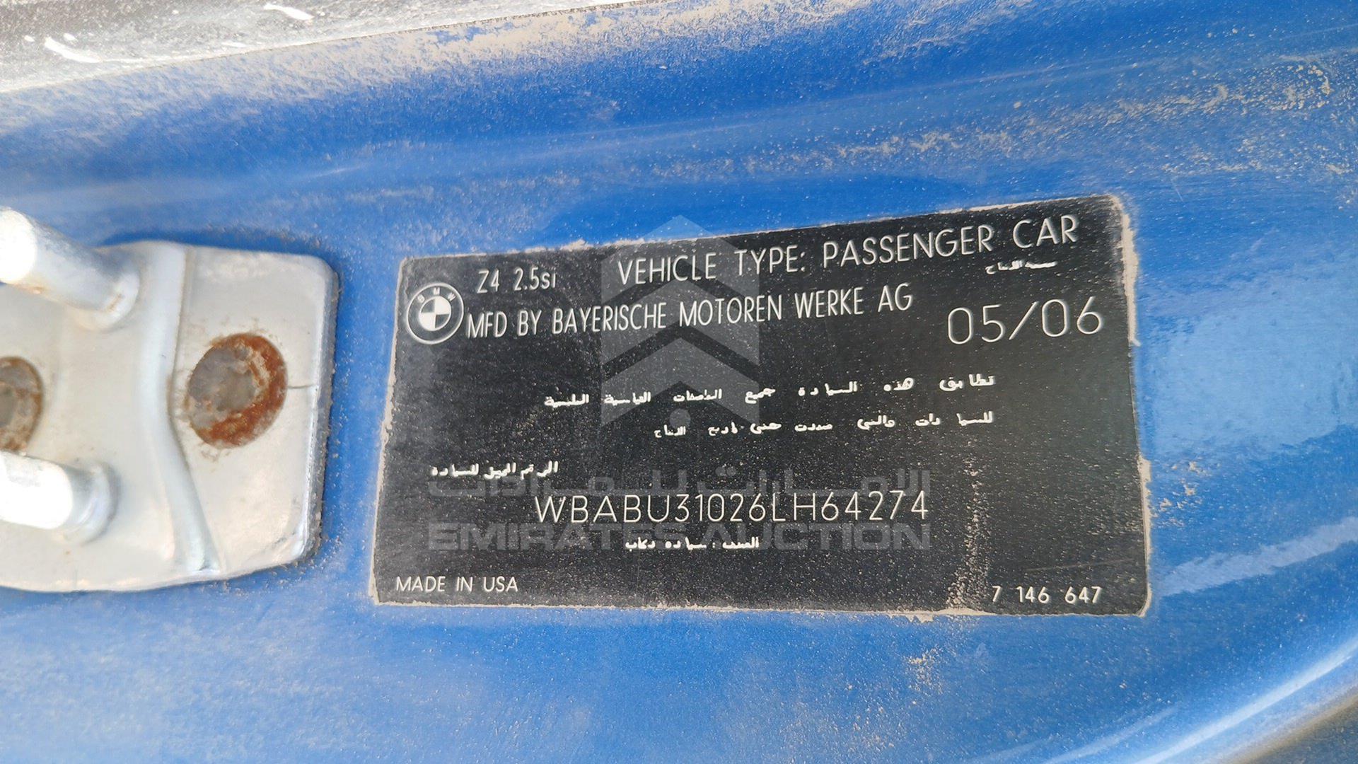 2006 BMW Z4 VIN: WBABU31026LH64274