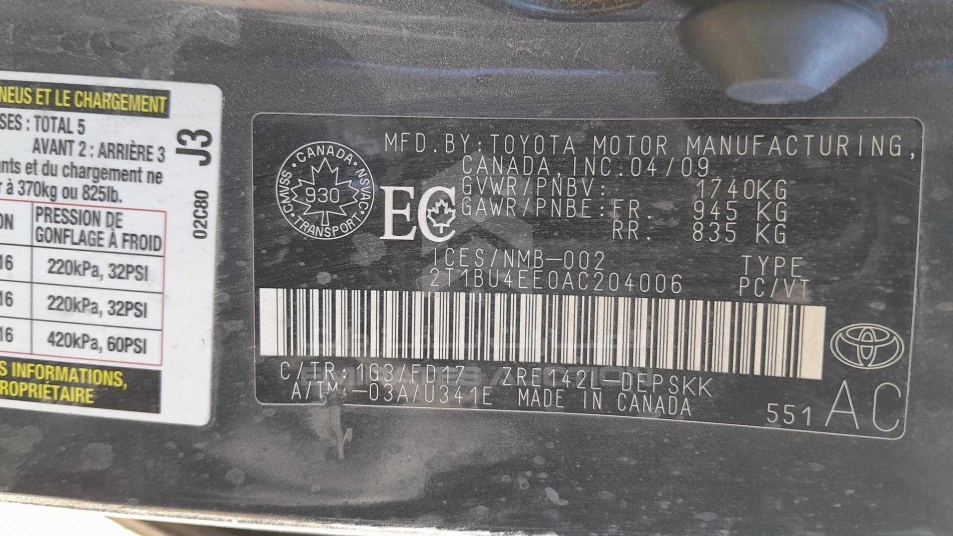 2010 TOYOTA COROLLA VIN: 2T1BU4EE0AC204006