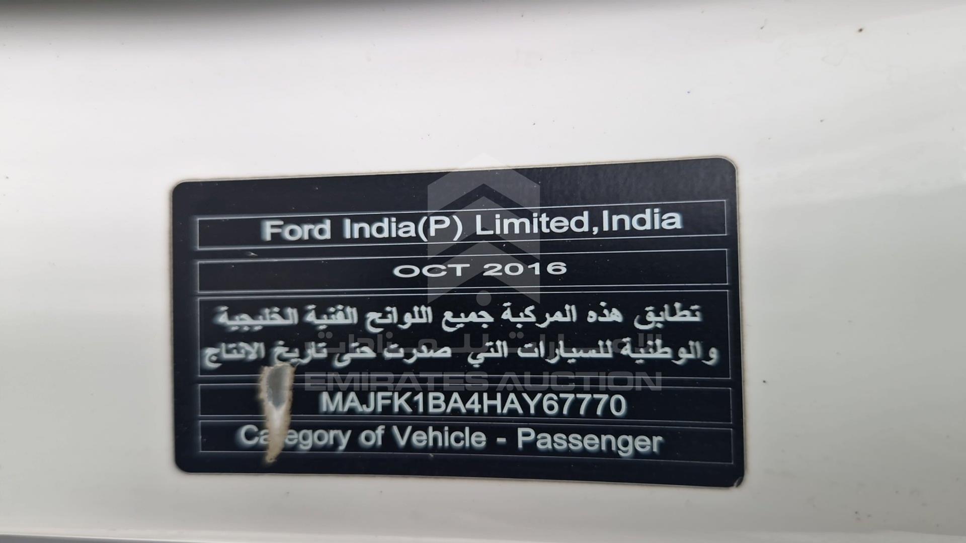 2017 FORD ECOSPORT VIN: MAJFK1BA4HAY67770