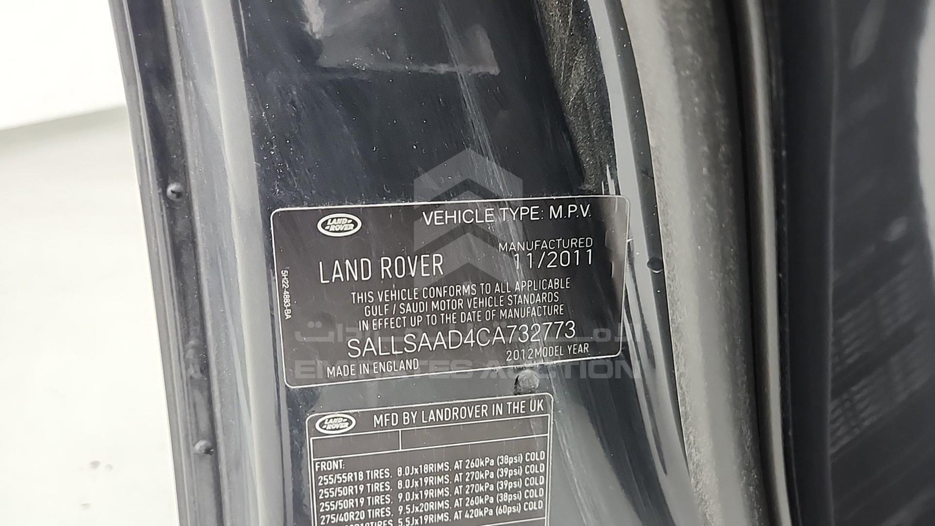 2012 RANGE ROVER SPORT VIN: SALLSAAD4CA732773