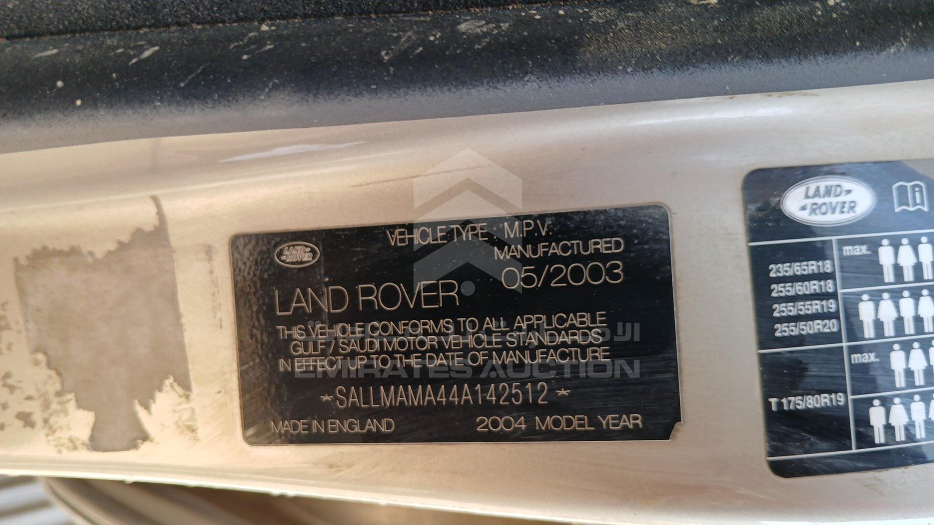 2004 RANGE ROVER VOGUE VIN: SALLMAMA44A142512