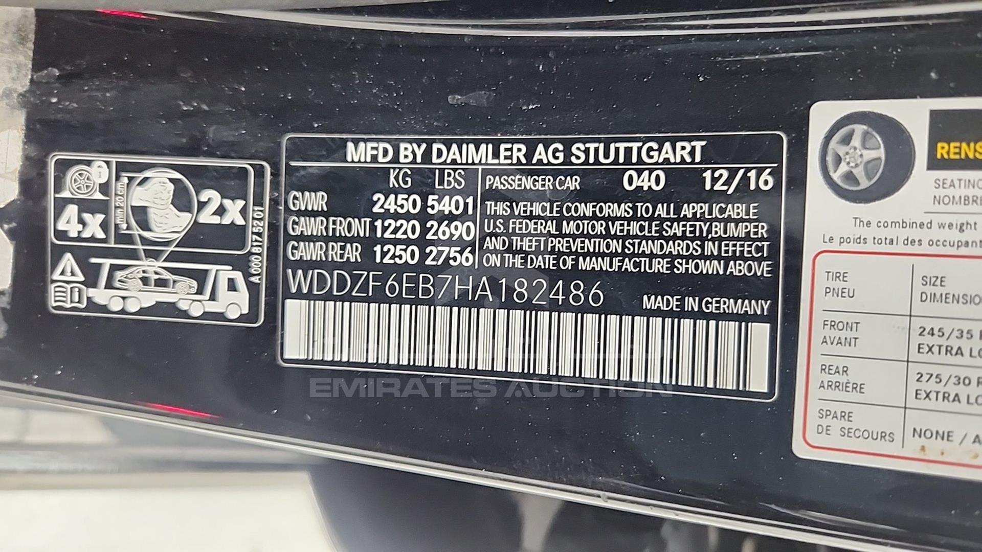 2017 MERCEDES E 43 VIN: WDDZF6EB7HA182486