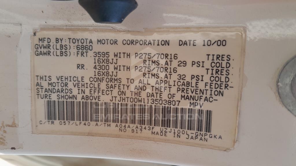 JTJHT00W113503807 - 2001 LEXUS LX 470 - #525292