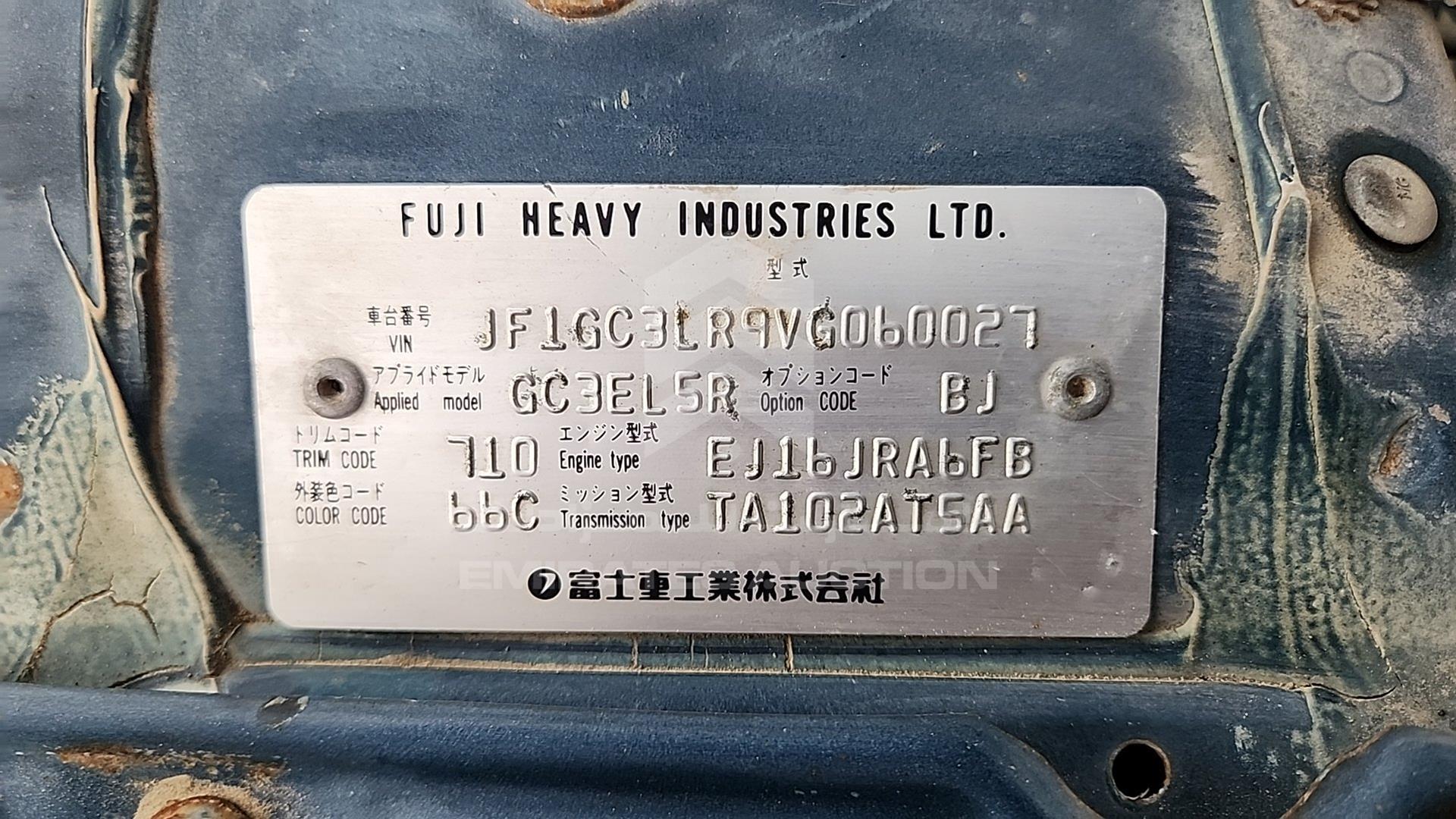 1997 SUBARU IMPREZA VIN: JF1GC3LR9VG060027