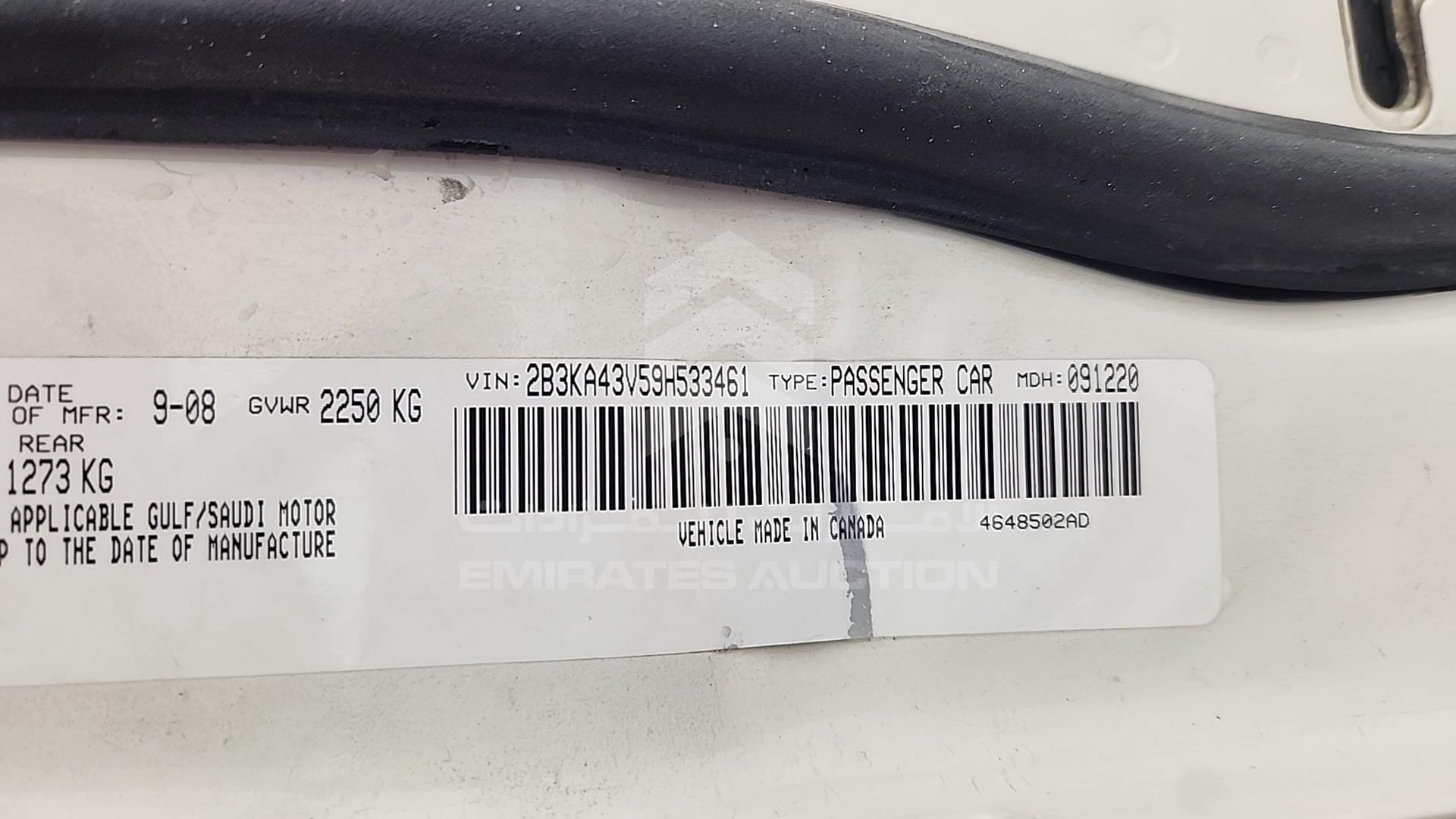 2009 DODGE CHARGER VIN: 2B3KA43V59H533461