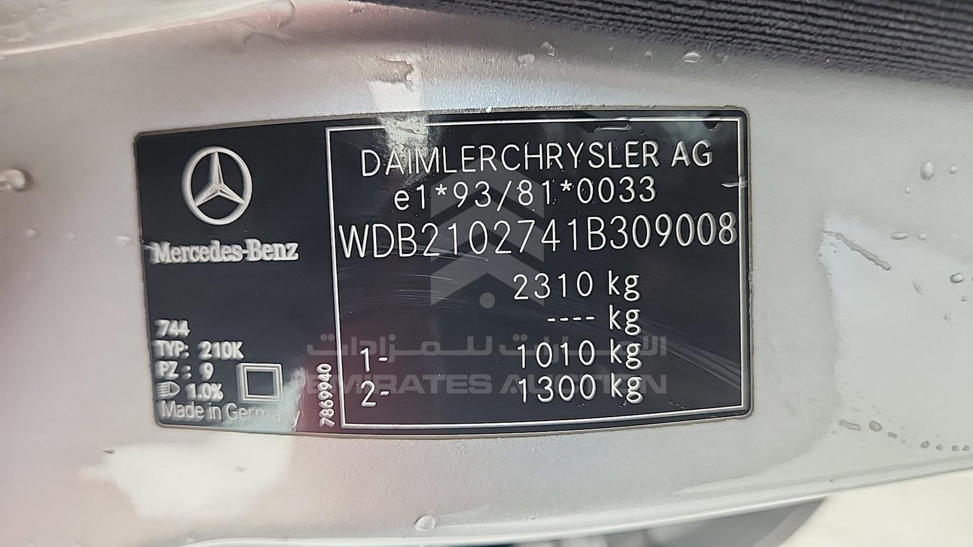 2001 MERCEDES E 55 AMG VIN: WDB2102741B309008