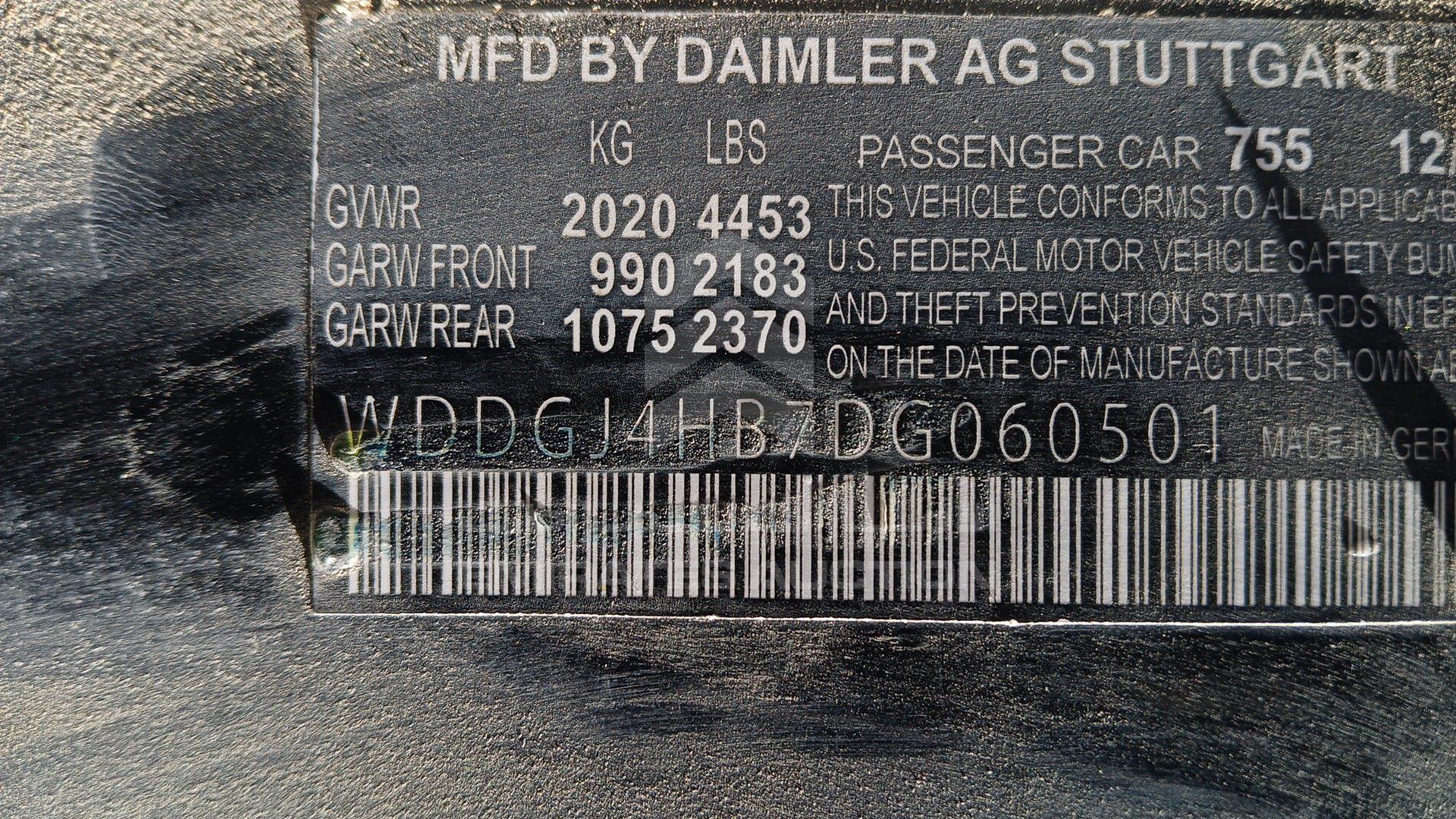 2013 MERCEDES C 250 VIN: WDDGJ4HB7DG060501