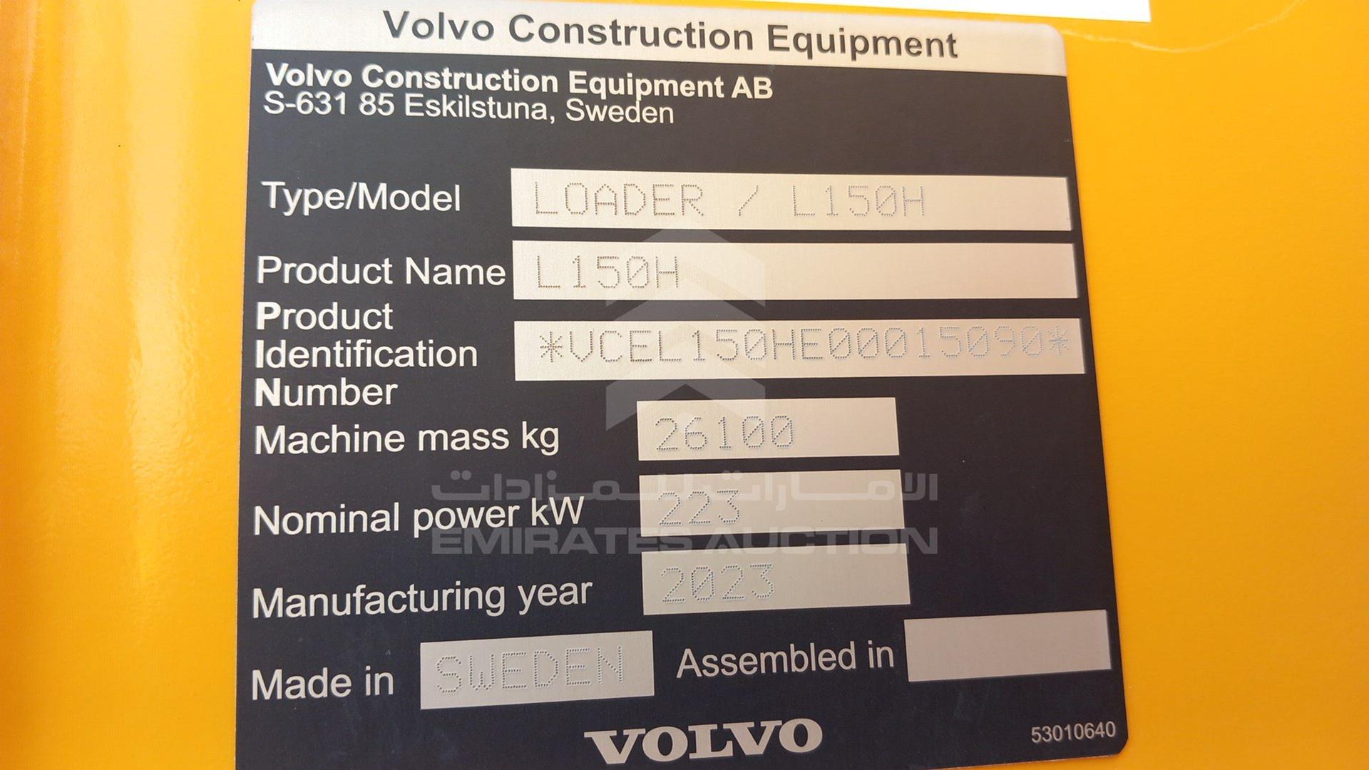 2023 VOLVO L150H VIN: VCEL150HE00015090