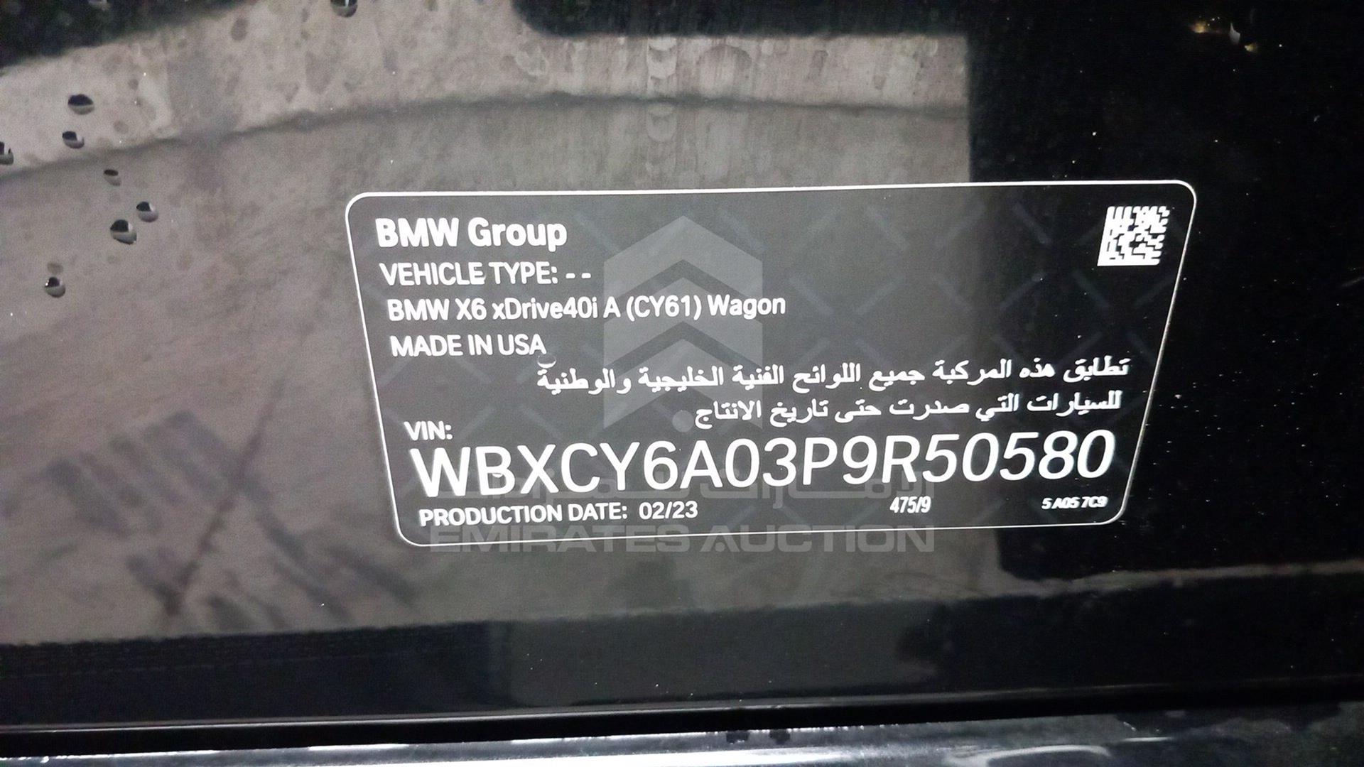 2023 BMW X6 VIN: WBXCY6A03P9R50580