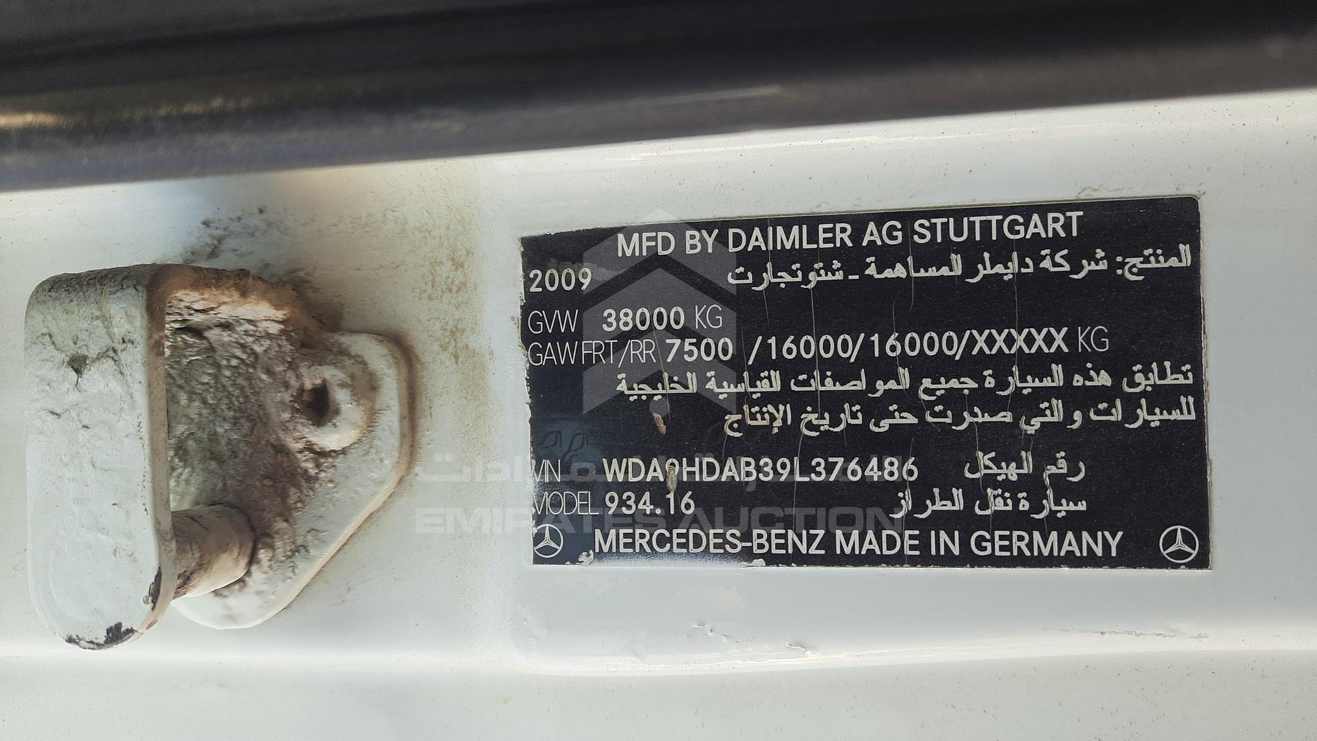 2009 MERCEDES 3848 VIN: WDA9HDAB39L376486