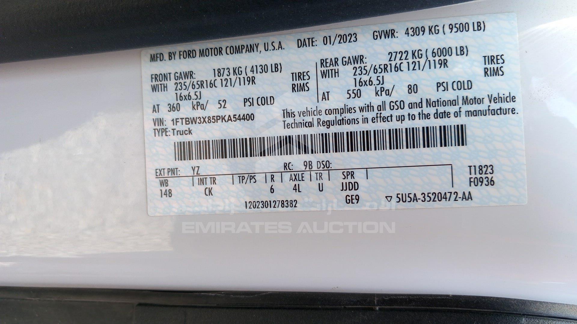 2023 FORD TRANSIT VIN: 1FTBW3X85PKA54400