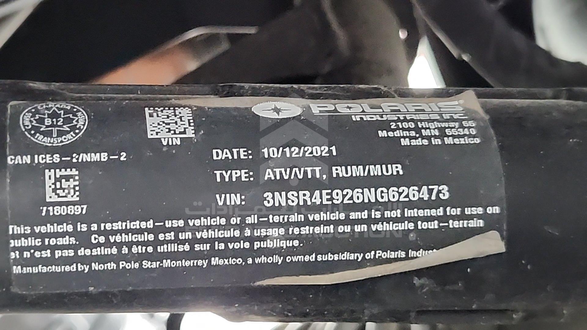 2022 POLARIS PRO VIN: 3NSR4E926NG626473