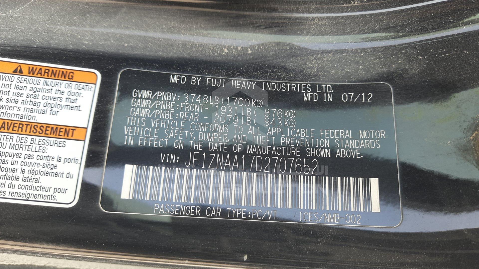 2013 TOYOTA SCION VIN: JF1ZNAA17D2707652