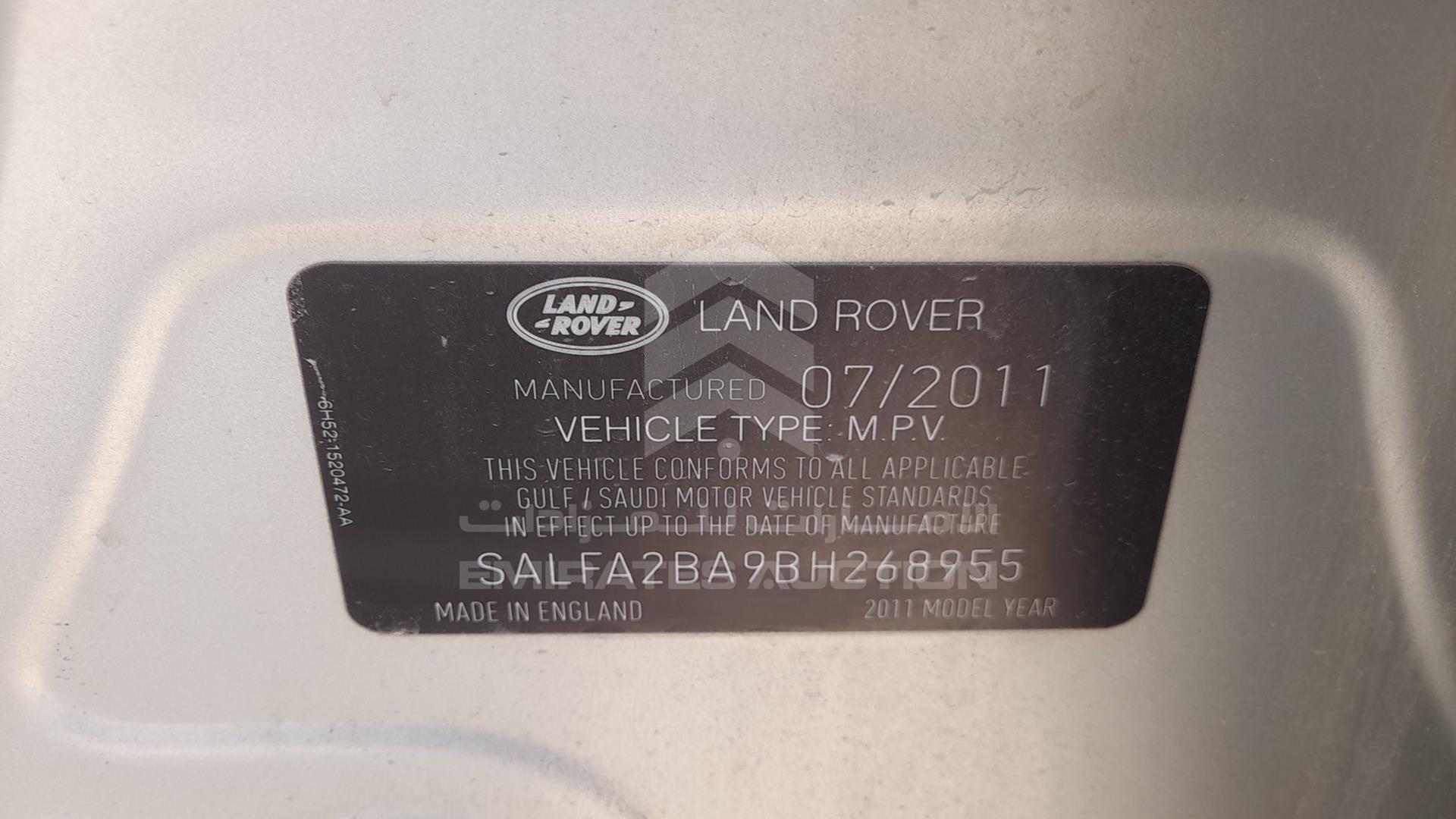 2011 LAND ROVER LR 2 VIN: SALFA2BA9BH268955