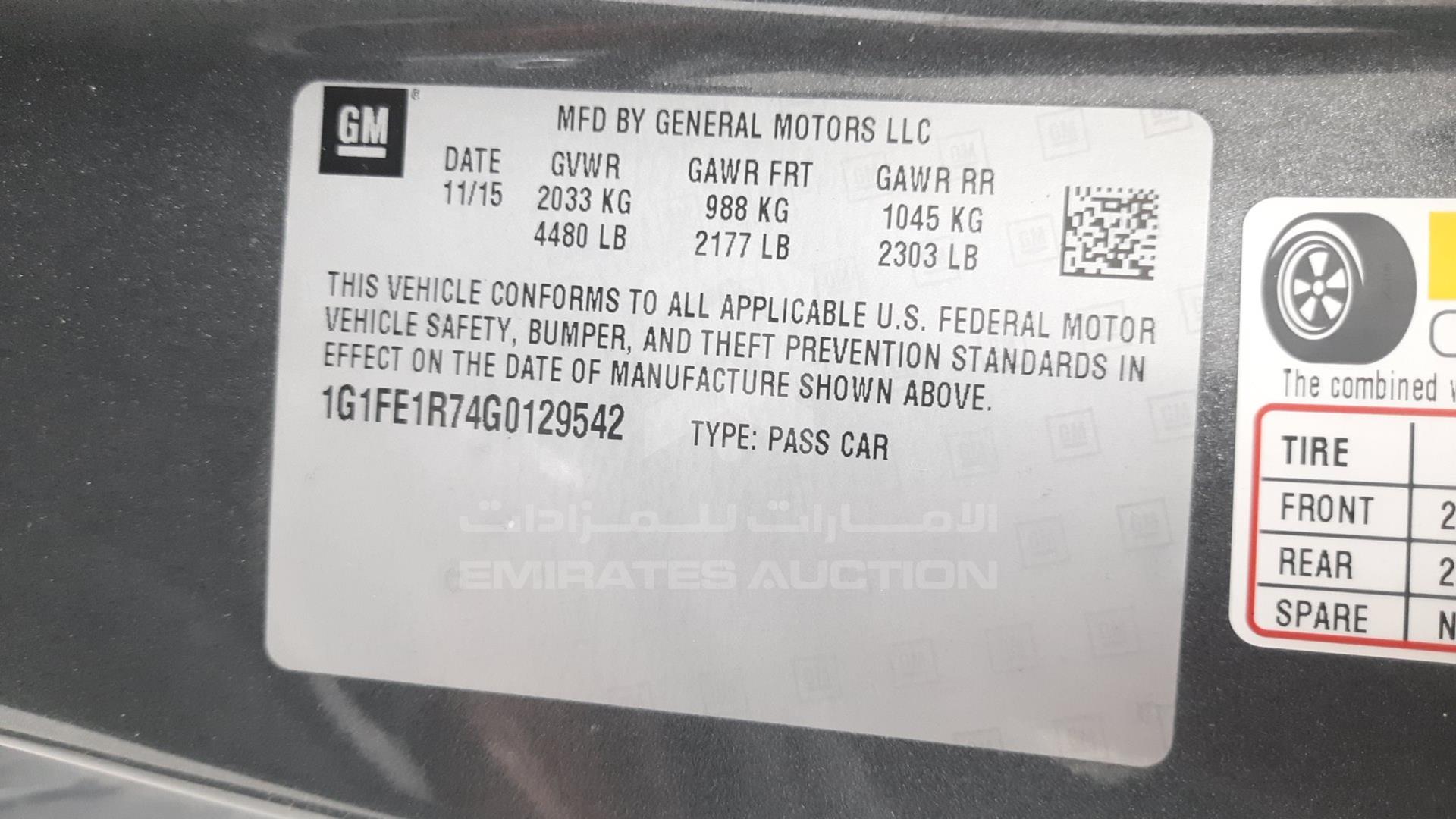 2016 CHEVROLET CAMARO VIN: 1G1FE1R74G0129542